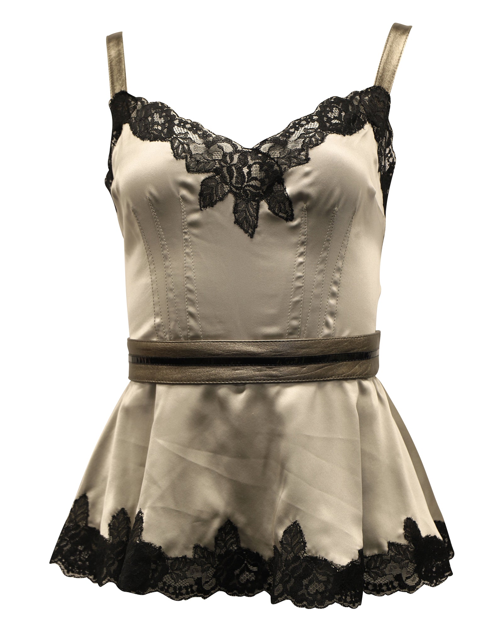 image of Dolce & Gabbana Lace Trimmed Camisole Top in Silver Silk