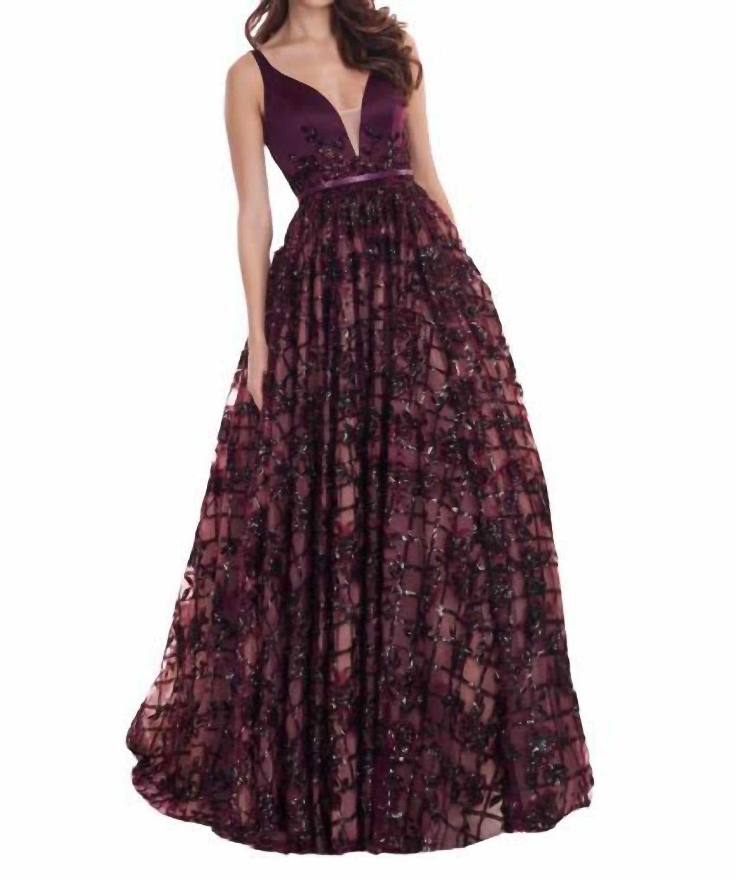 Shop Rachel Allan Sequin Tulle Ballgown In Black Cherry In Red