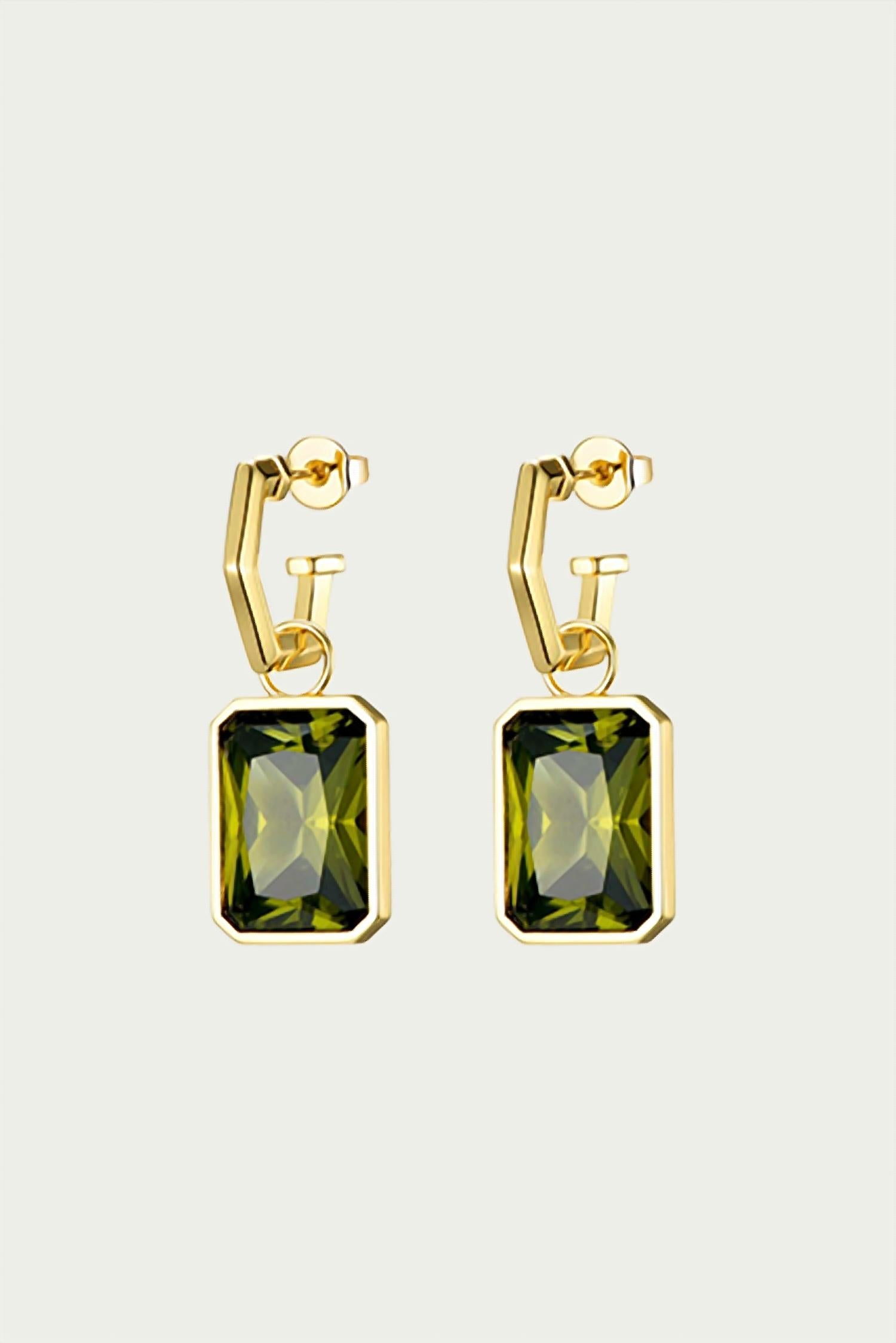 Shop F+h Studios Volt Gemstone Statement Earrings In Gold/green In Black