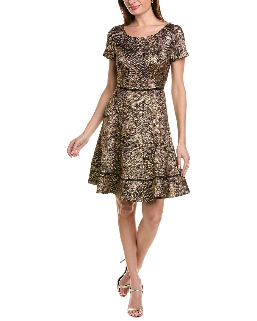 Shop Focus By Shani Metallic Jacquard A-line Dress In Gold