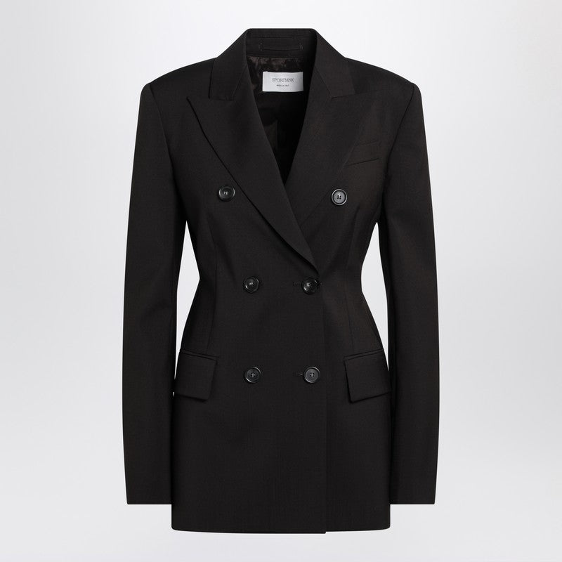 Sportmax Adamo Double Breasted Tailored Virgin Wool Blazer In Black