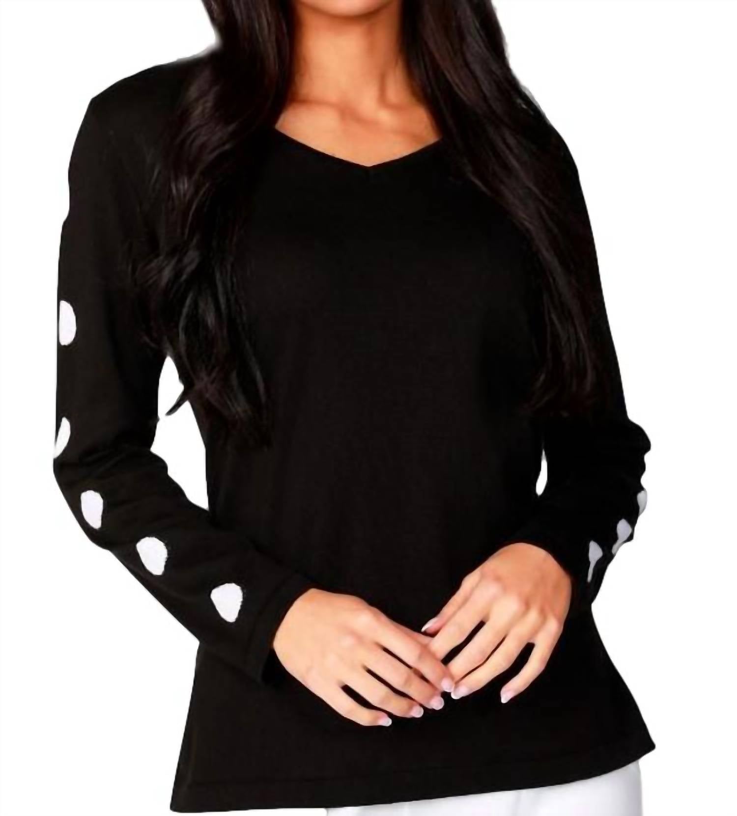 Shop Angel Long Sleeve Dot Neck Top In Black/white