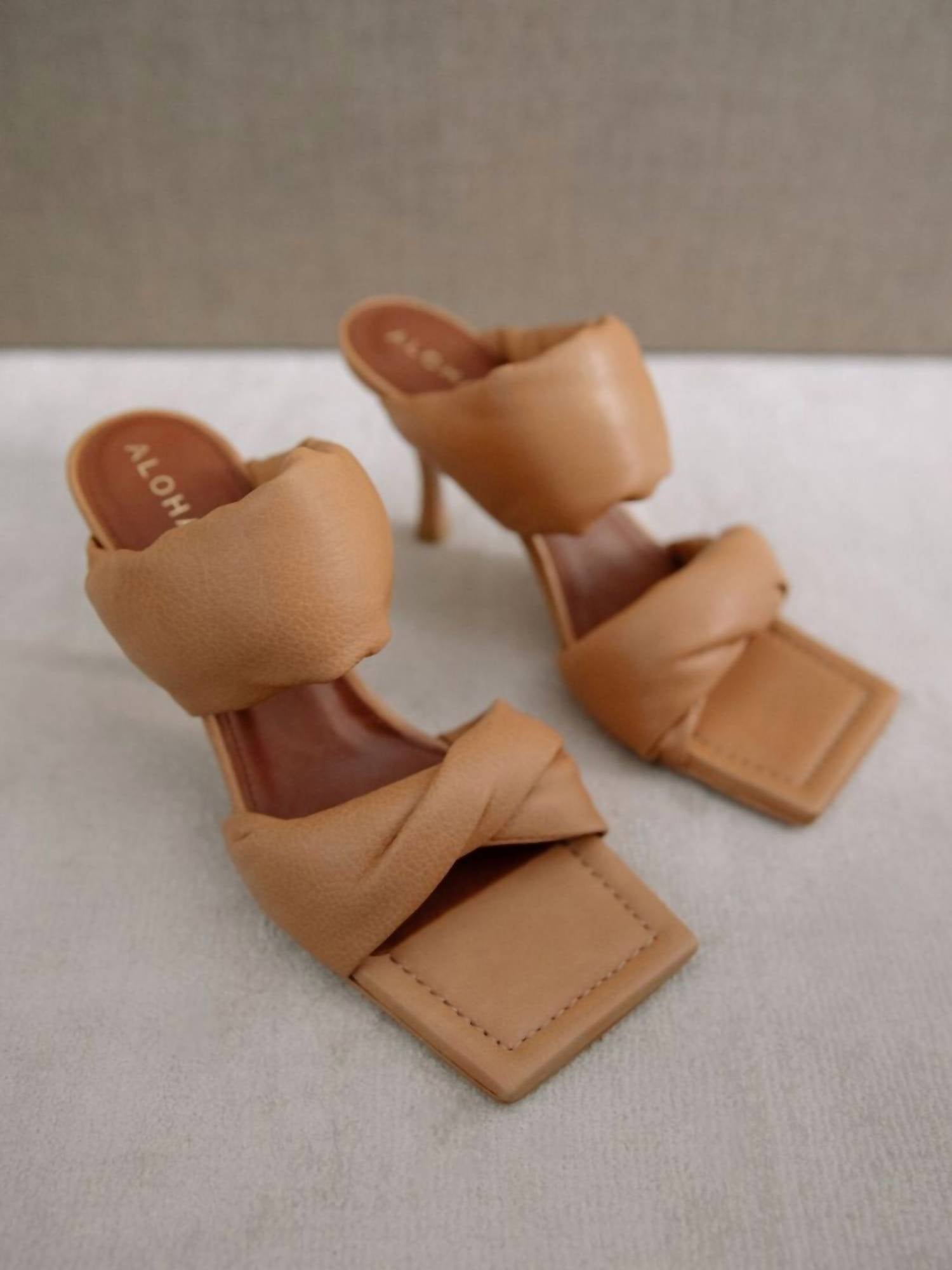 Shop Alohas Twist Strap Leather Mules In Camel In Beige