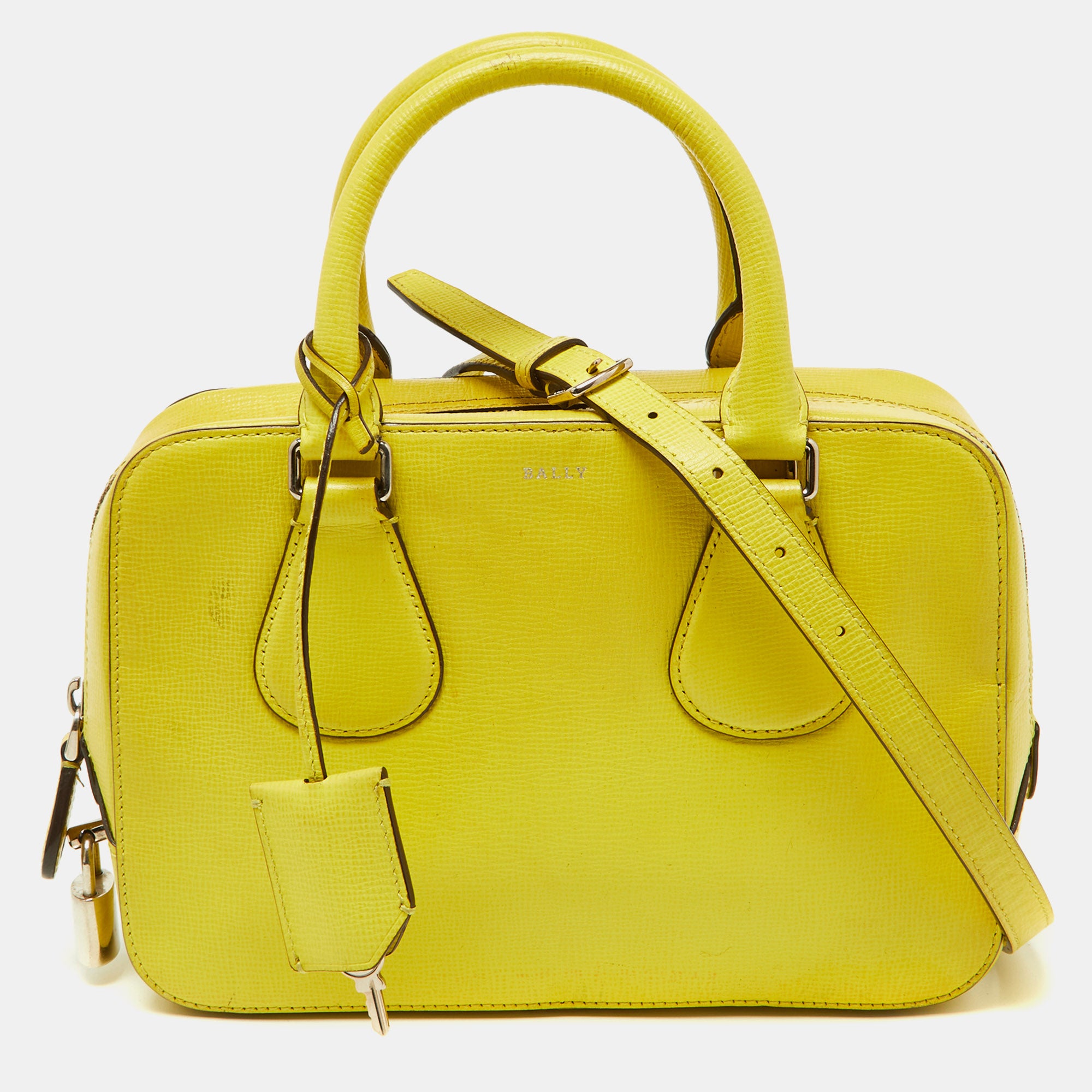 Shop Bally Leather Camera Crossbody Bag In Yellow