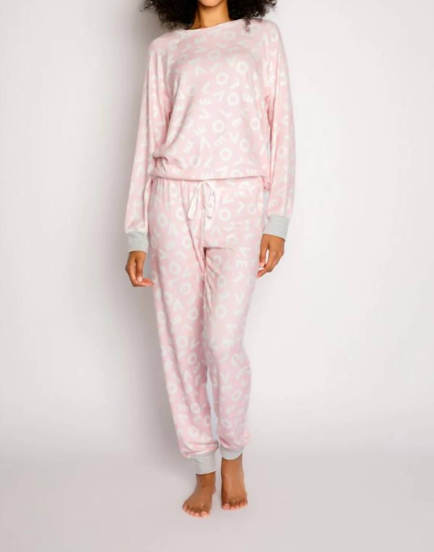 Pj Salvage Live Life Gratefully Jam Pant In Pink Dream In Neutral