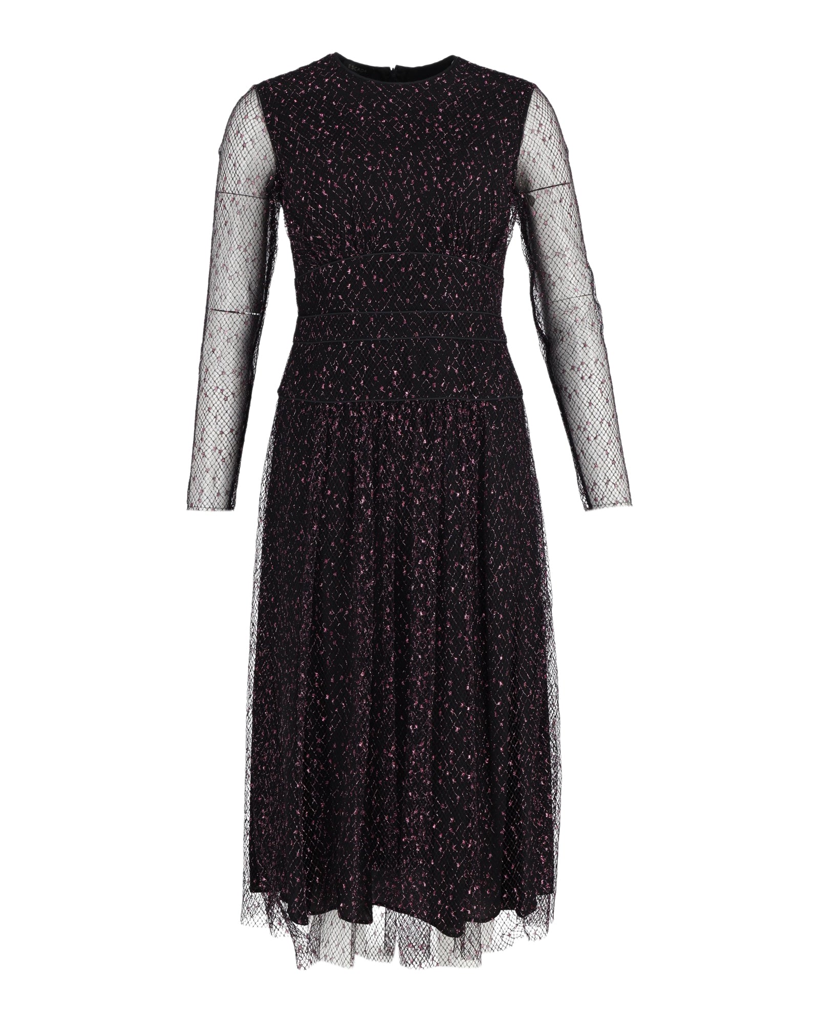 image of Escada Sheer Sleeve Midi Dress in Black Polyester