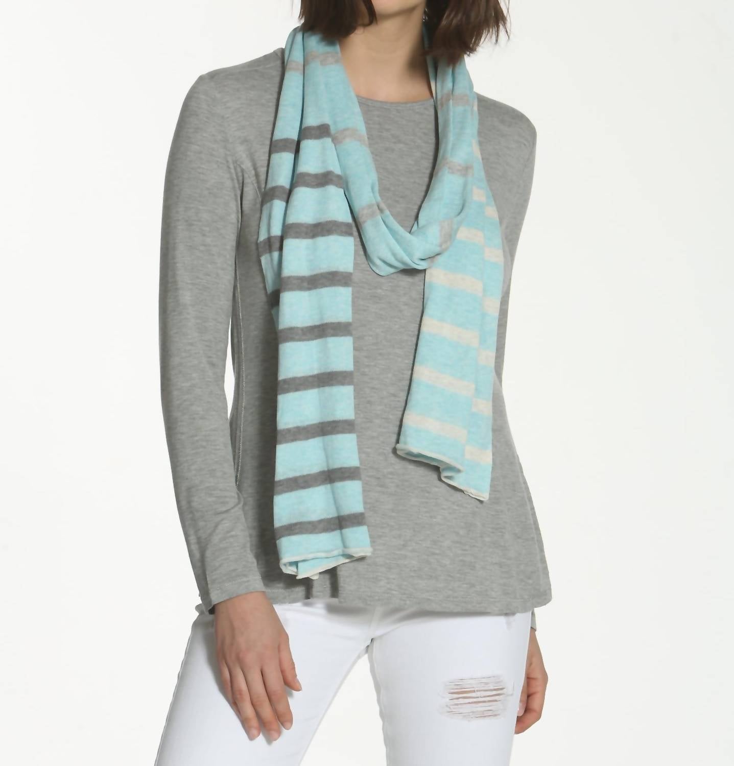 Shop Label+thread Striped Tube Scarf In Mint/grey Combo In Blue
