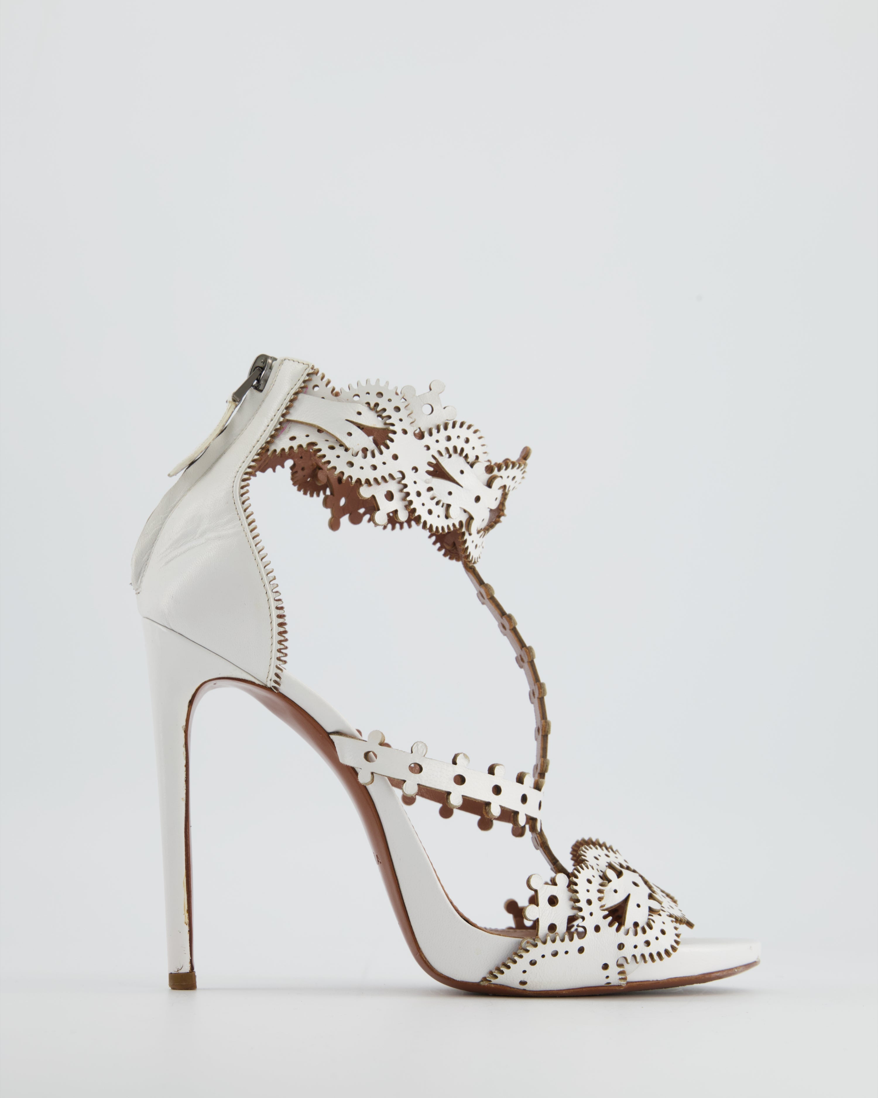 Alaïa Alaialeather Lazer Cut Sandal Heels In White