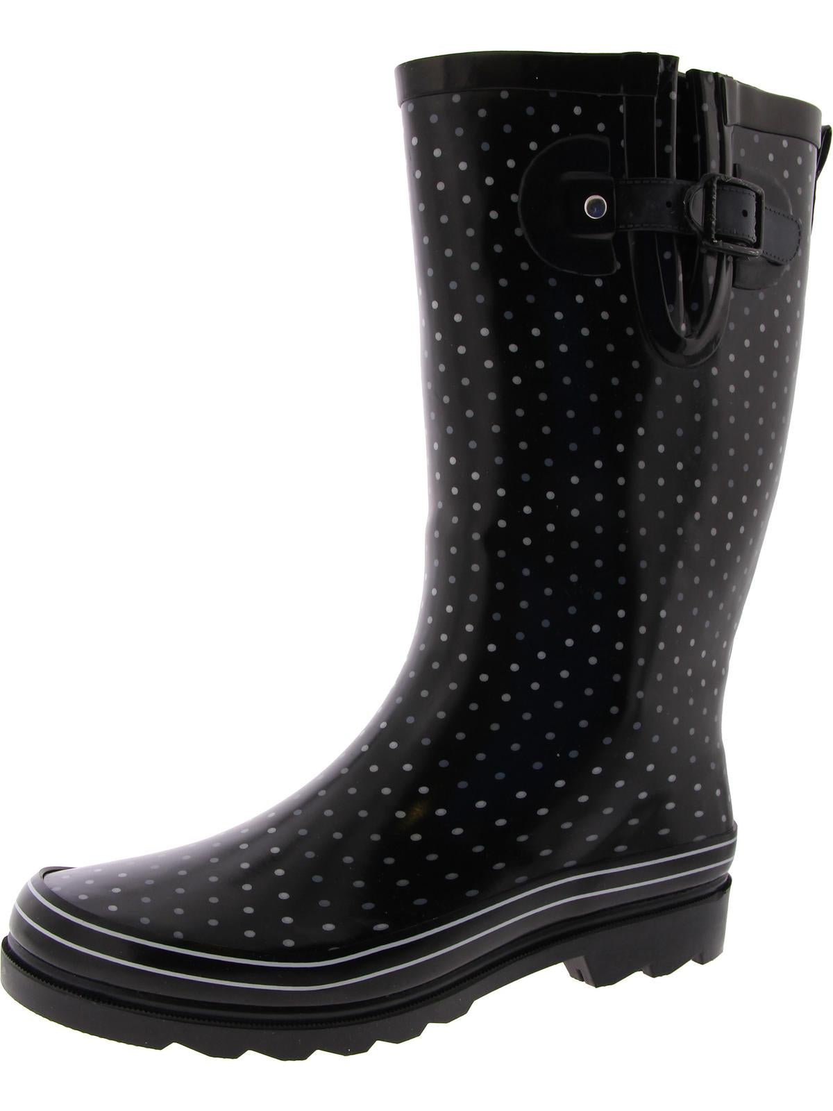 Western Chief Chevron Dot Womens Round Toe Mid Calf Rain Boots In Black