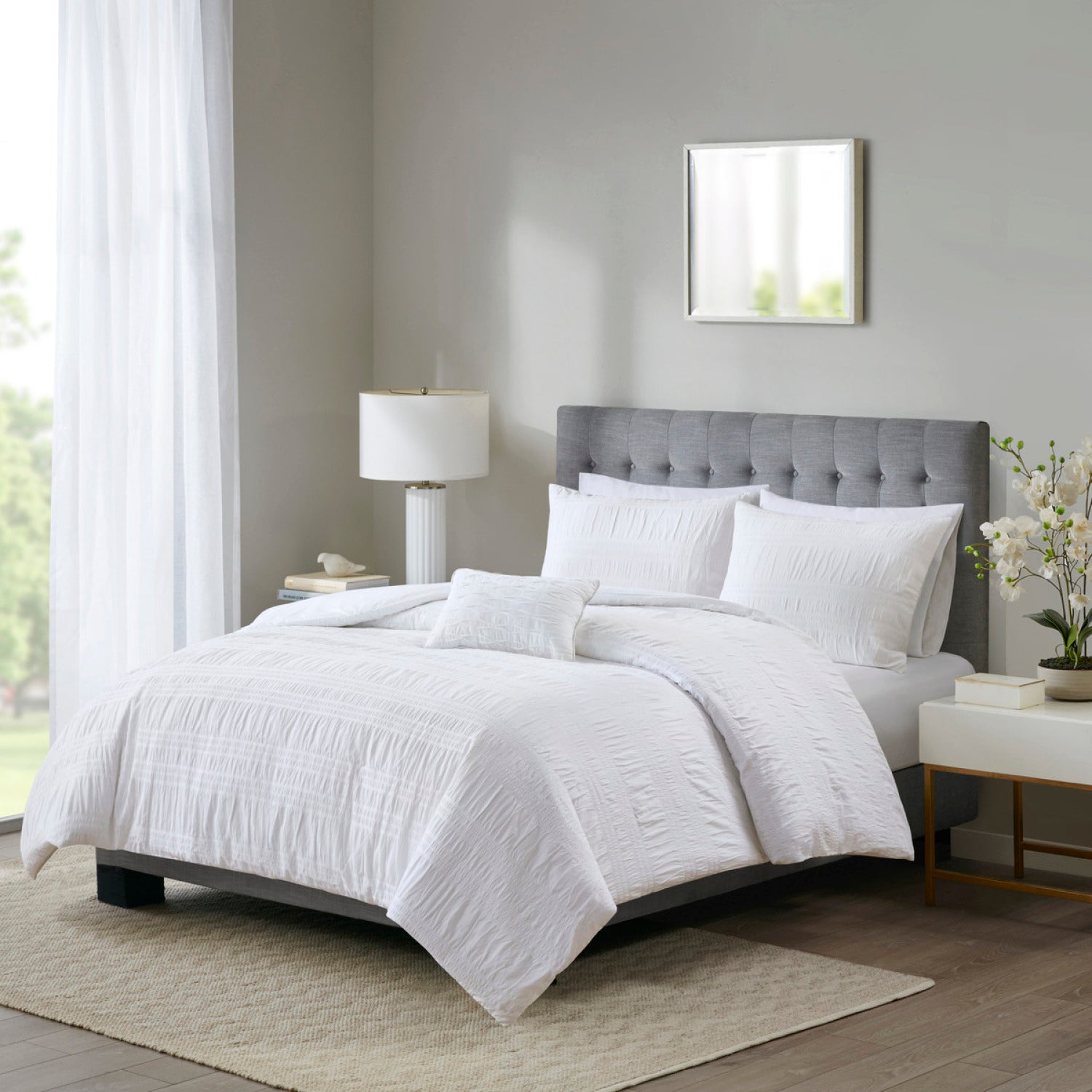 Streamdale 4 Piece Cotton Seersucker Duvet Cover Set
