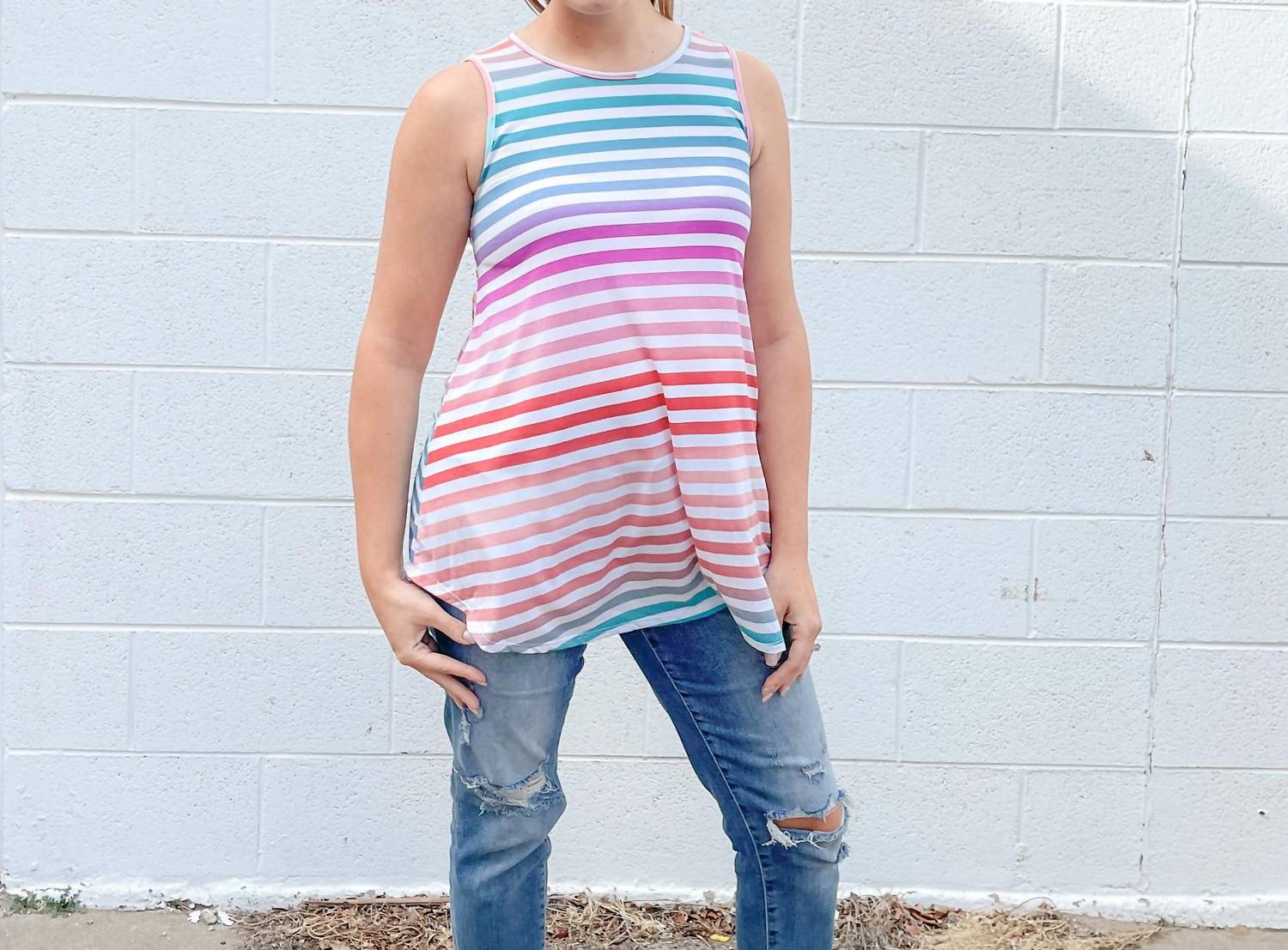 Shop Heimish Usa Rainbow Striped Tank In Multi In Blue