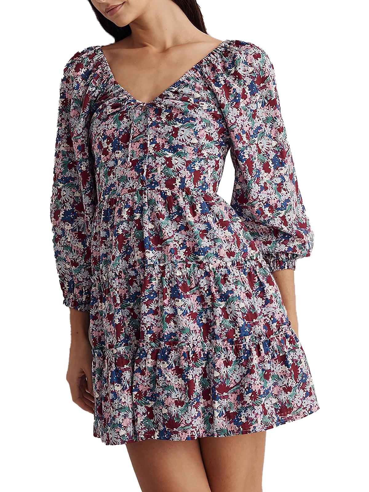 Shop Madewell Womens Floral Tiered Mini Dress In Multi
