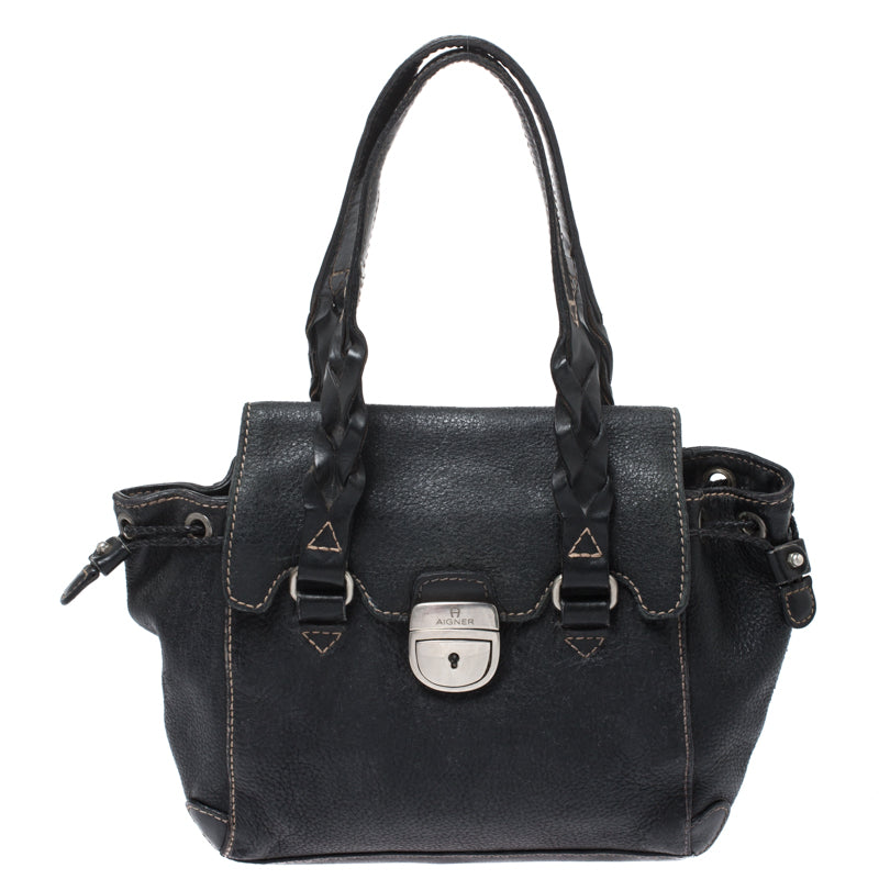 Aigner Leather Small Satchel In Black