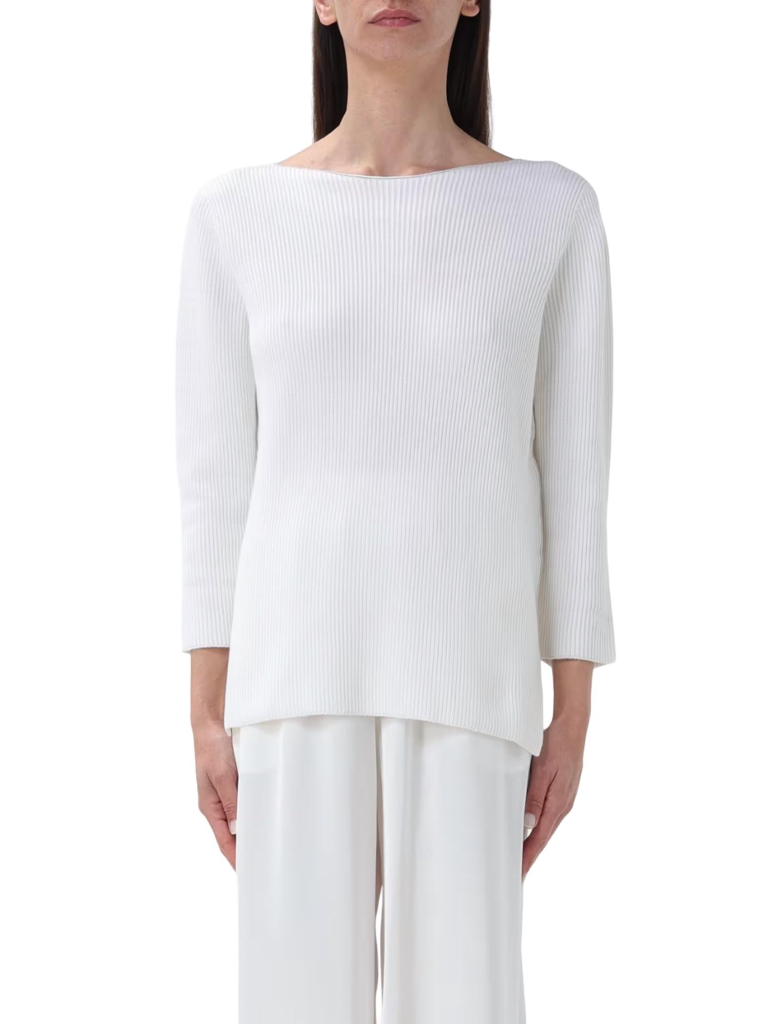 Shop Fabiana Filippi Boatneck 3/4 Sleeve Sweater In White