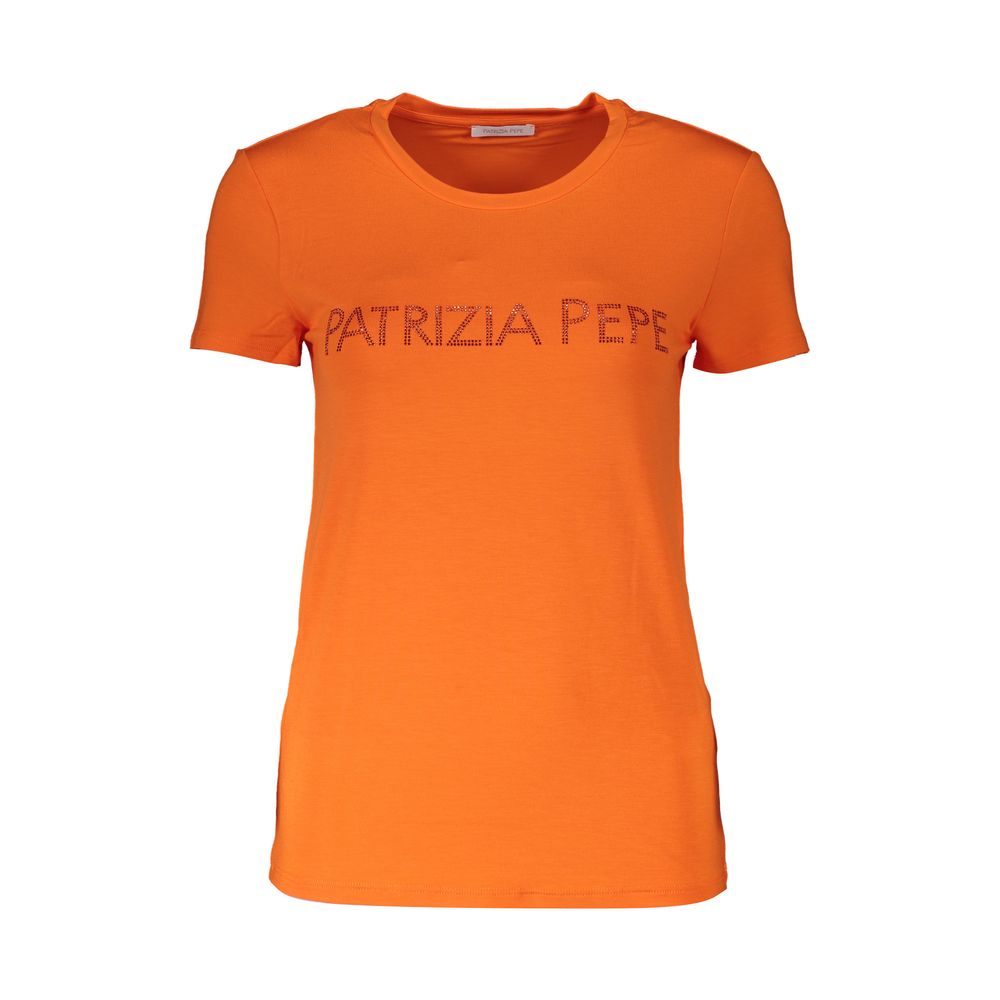 Shop Patrizia Pepe Elegant Rhinestone Women's Tee In Orange