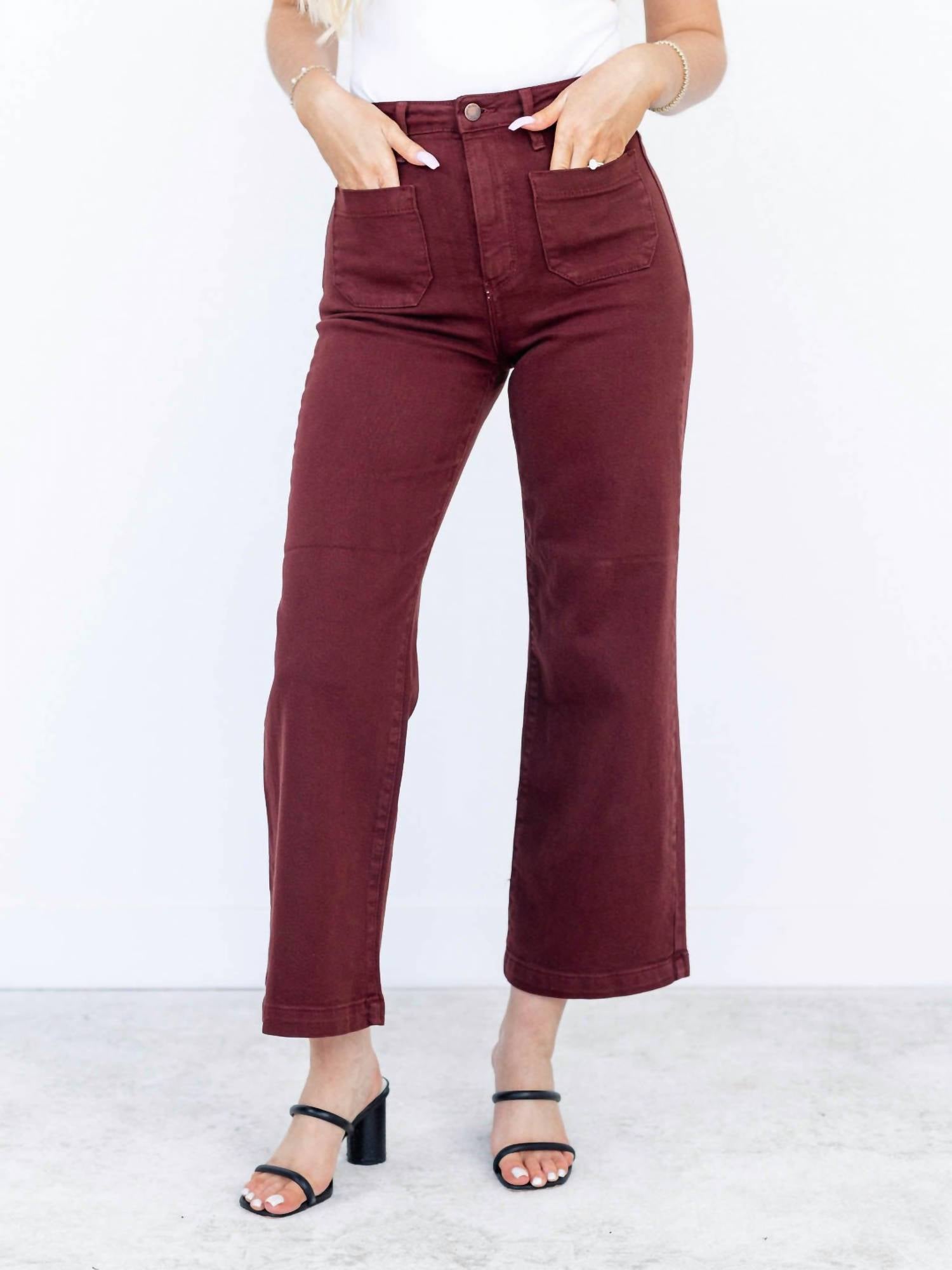 Just Black Denim Patch Pocket Wide Leg Jean In Mauve In Multi