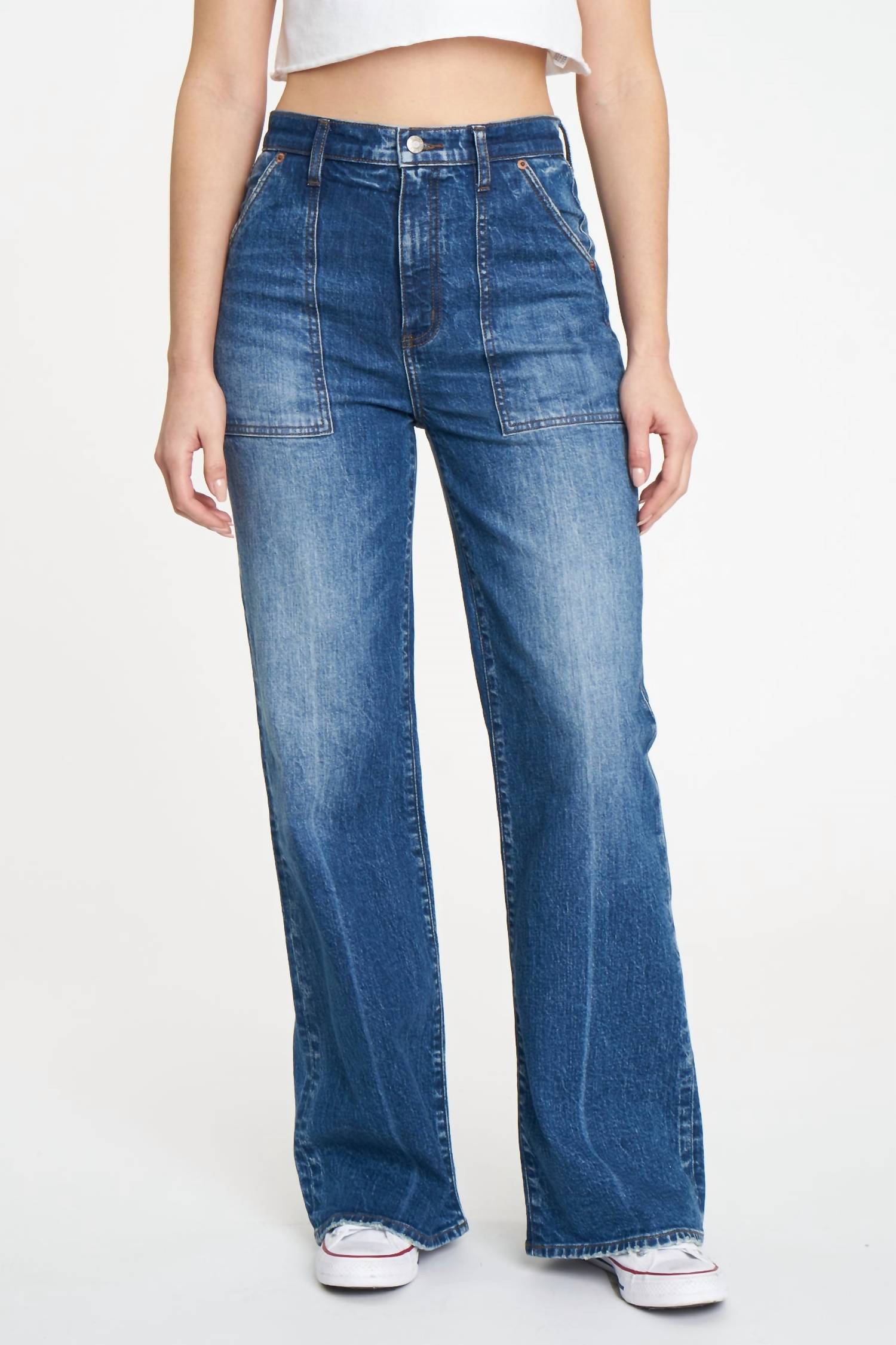 Shop Daze Far Out Patchpocket High Rise Jean In Play Date In Blue