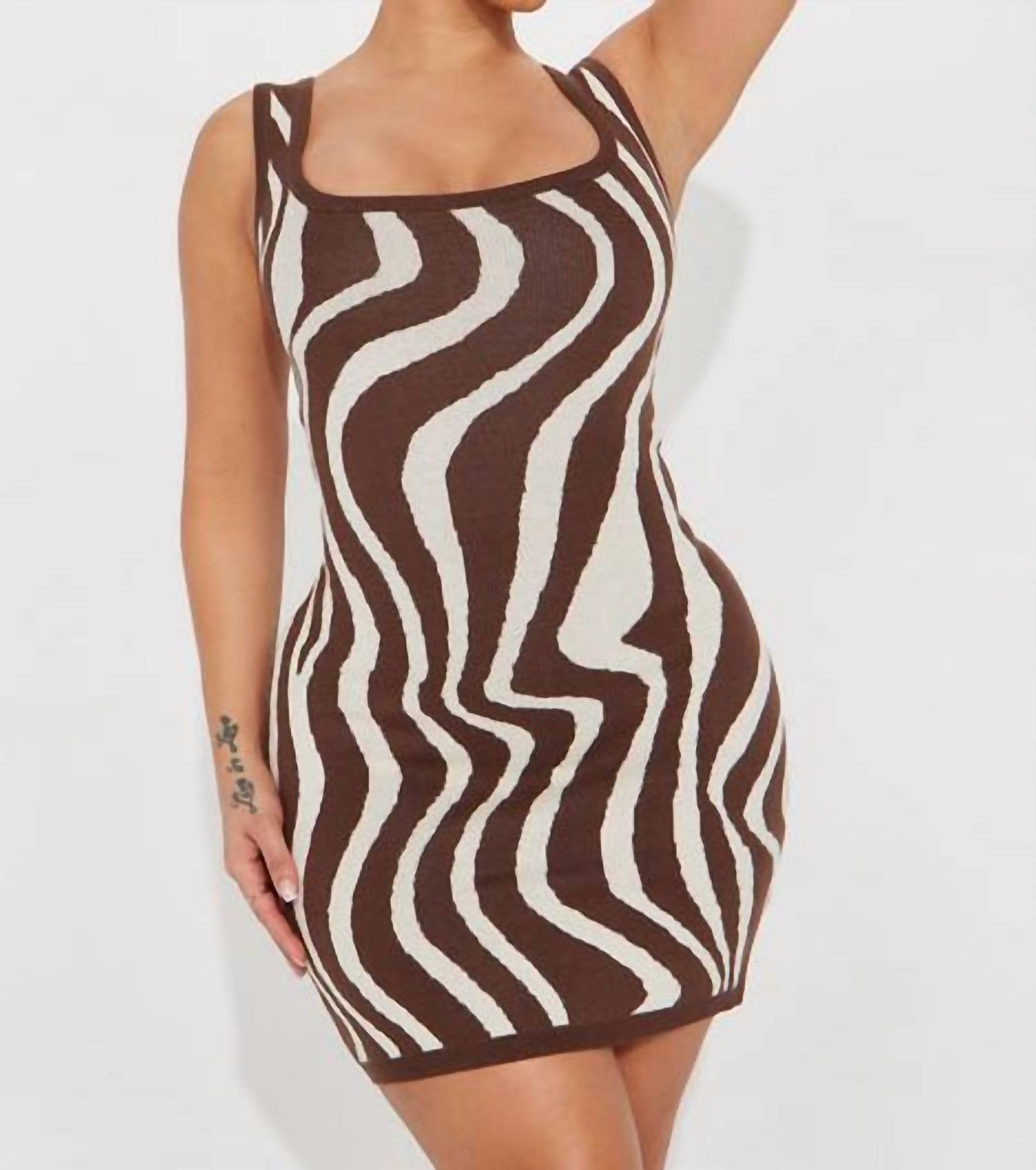 Shop Bailey Rose Zebra Knit Mini Dress In Chocolate In Beige