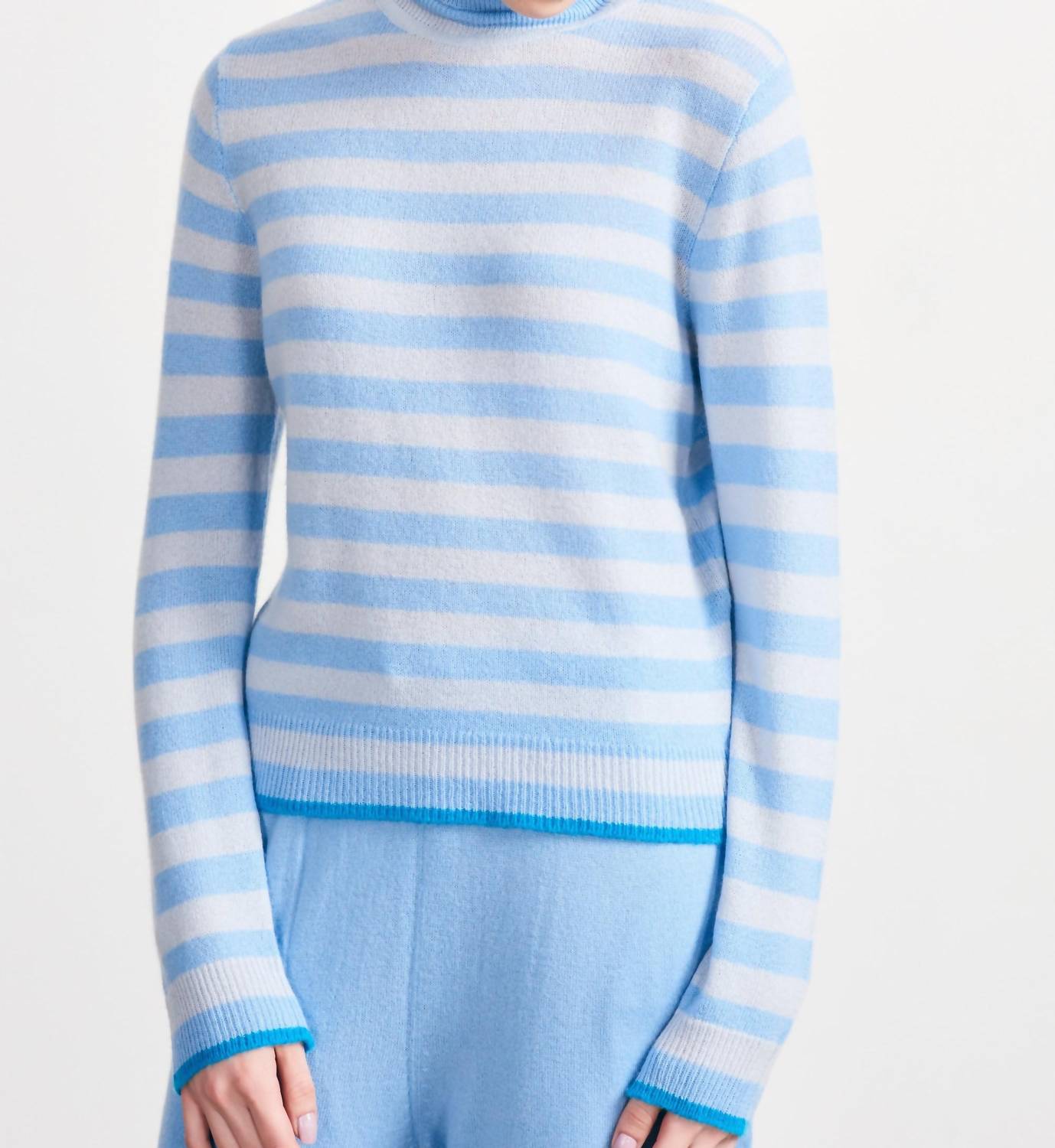 Shop Jumper1234 Little Stripe Roll Collar Sweater In Cement Wedgewood Aqua In Blue
