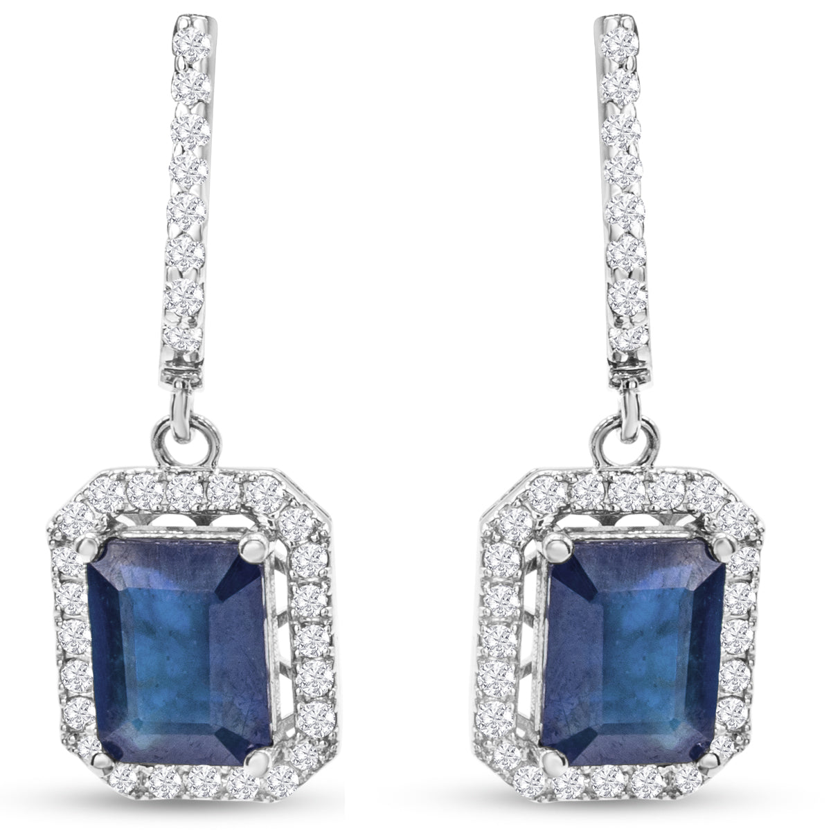 Sselects 4 1/2 Carat Sapphire And Diamond Drop Earrings In 14 Karat White I-j, I1-i2 In Gold