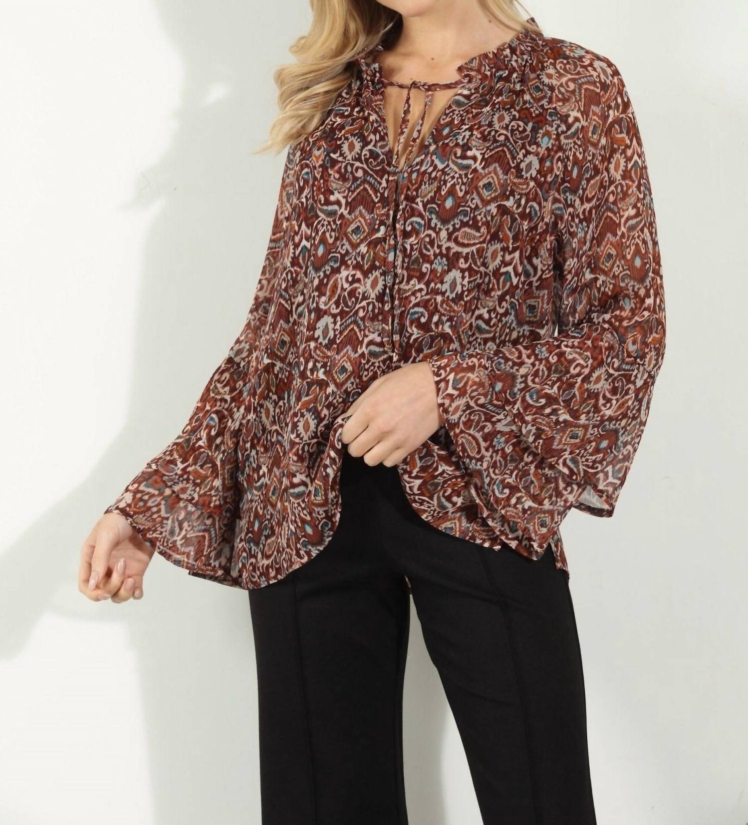 Shop Veronica M Isola Flare Sleeve Blouse In Multi