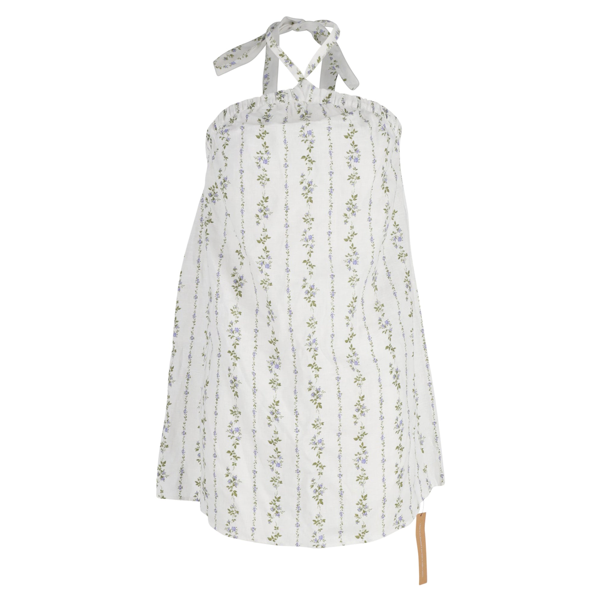 image of Reformation Maui Printed Mini Dress in White Linen