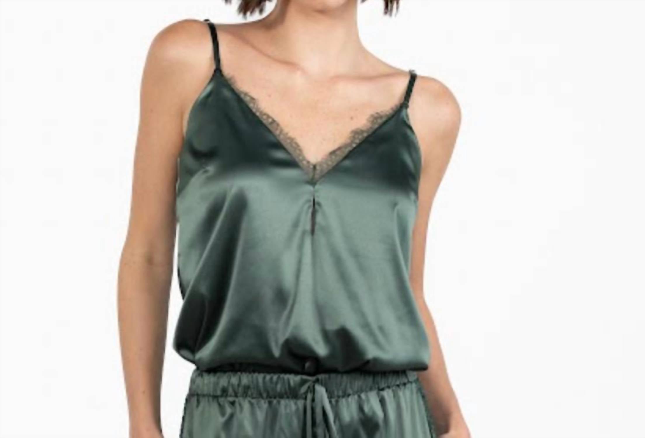 Shop Entos Luxury Satin Top Tapiss In Olive Green