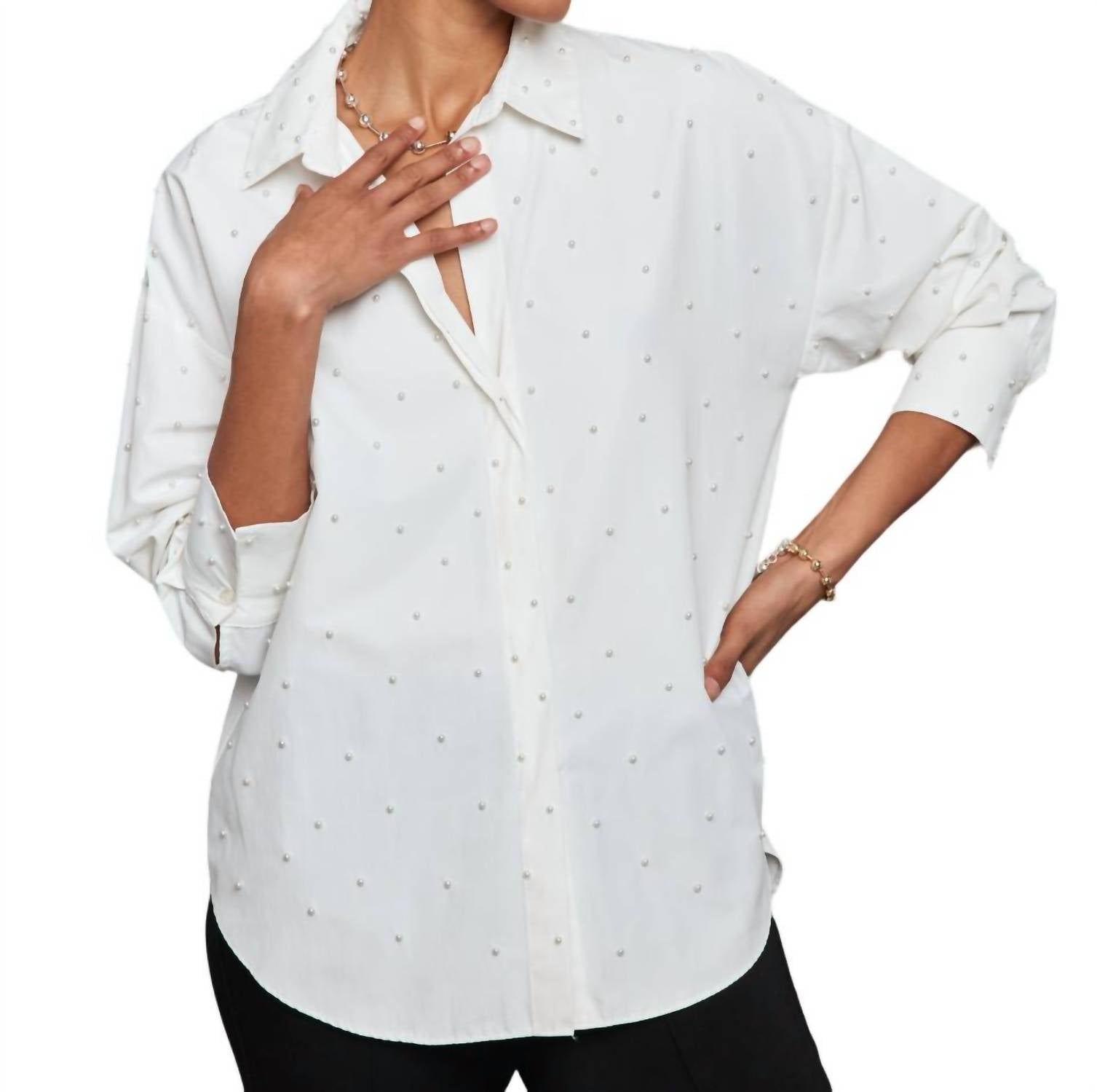 Theo The Label Echo Pearly Shirt In White
