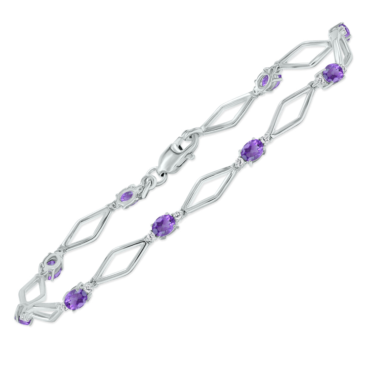 Shop Sselects Amethyst And Natural Diamond Star Link Bracelet In .925 Sterling Silver In Purple