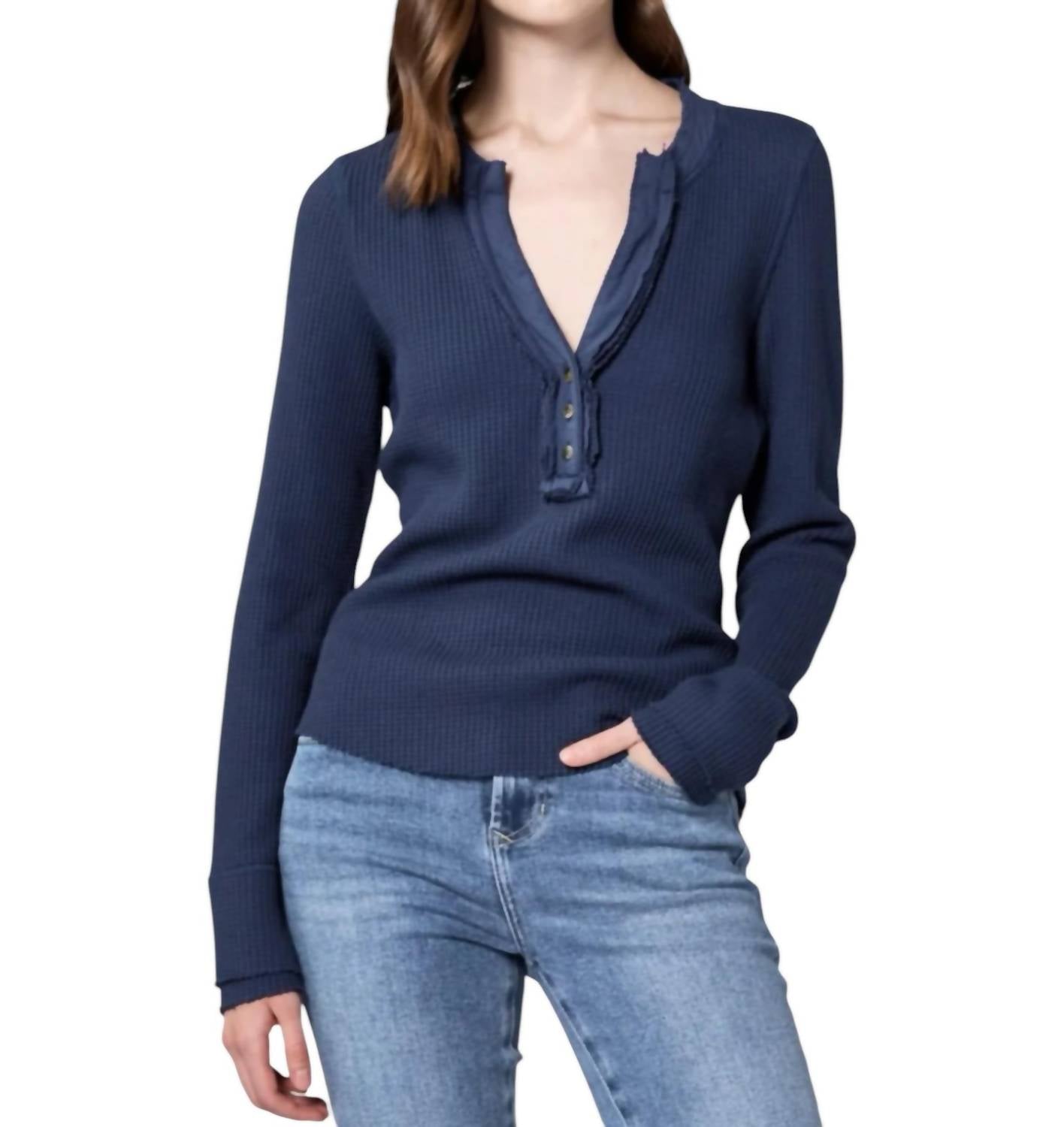Dear John Denim Luna V-neck Long Sleeve Thermal In Black Iris In Blue