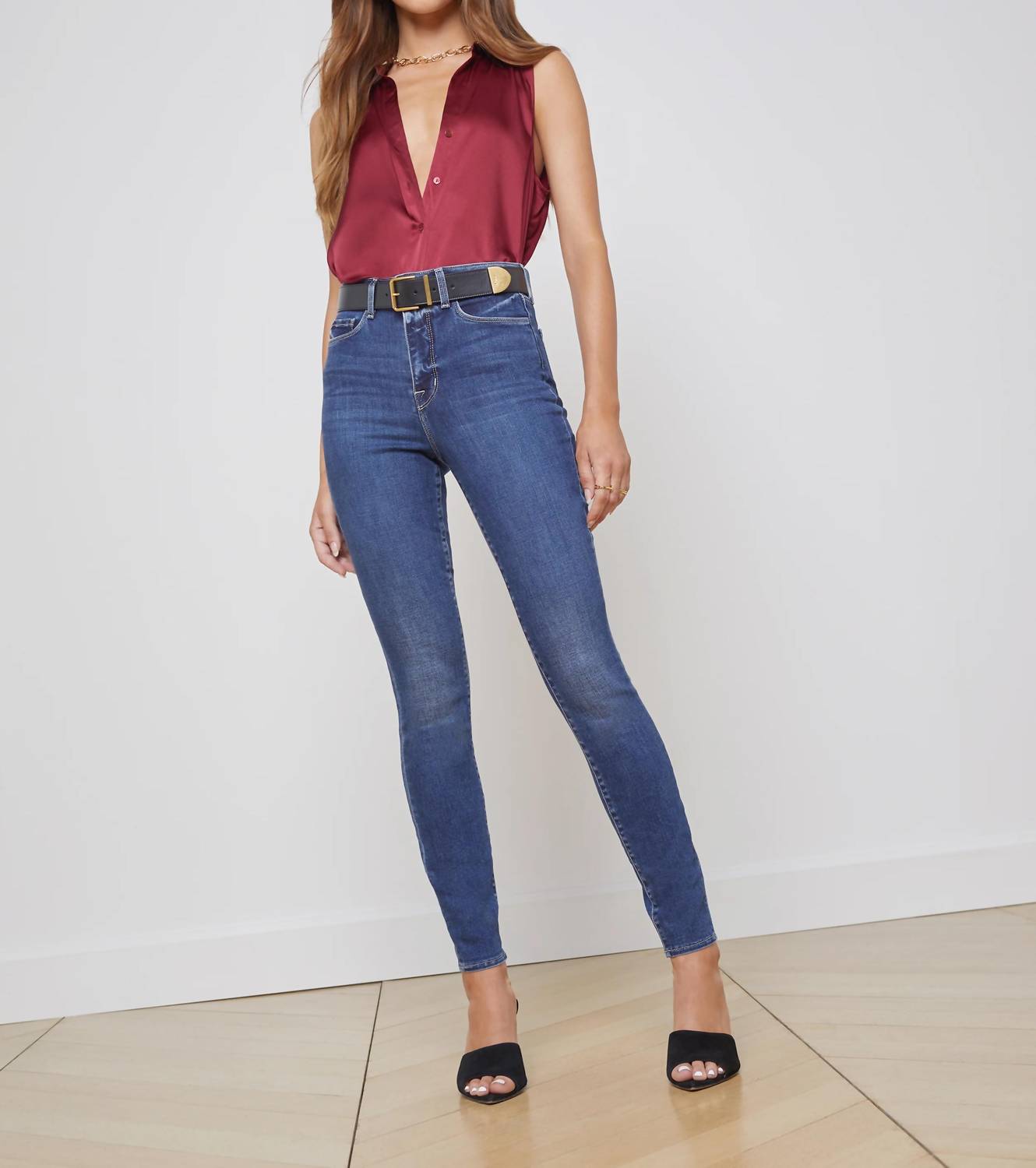 Shop L Agence L'agence Monqiue Ultra High Rise Skinny Jean In Magnolia In Blue