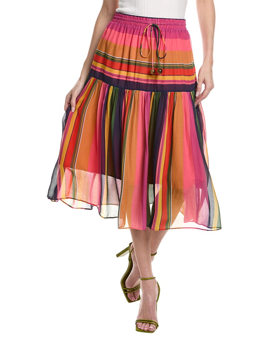 Farm Rio Mixed Stripes Midi Skirt In Orange