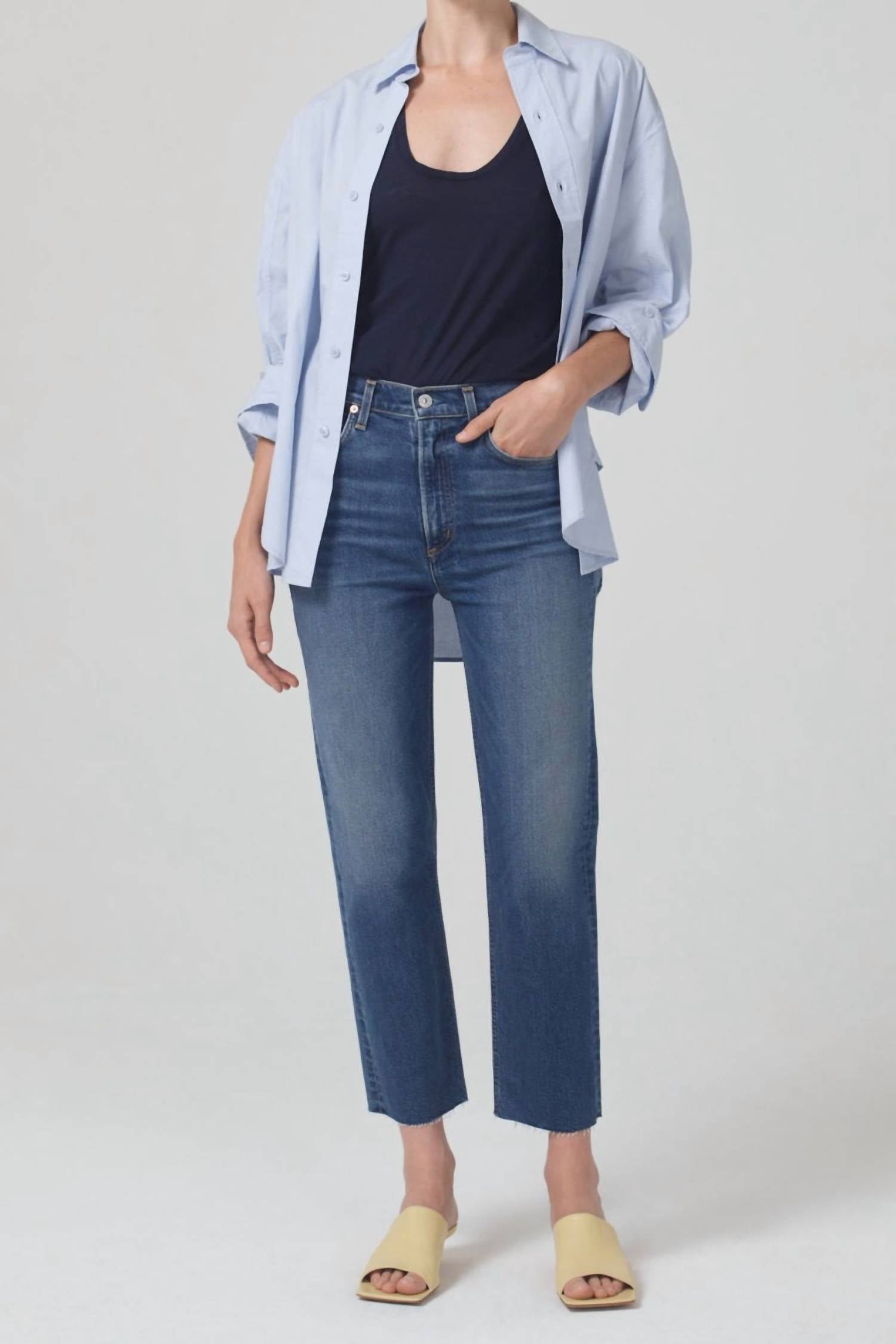 Shop Citizens Of Humanity Daphne Crop High Rise Stovepipe Jean In Concord In Blue
