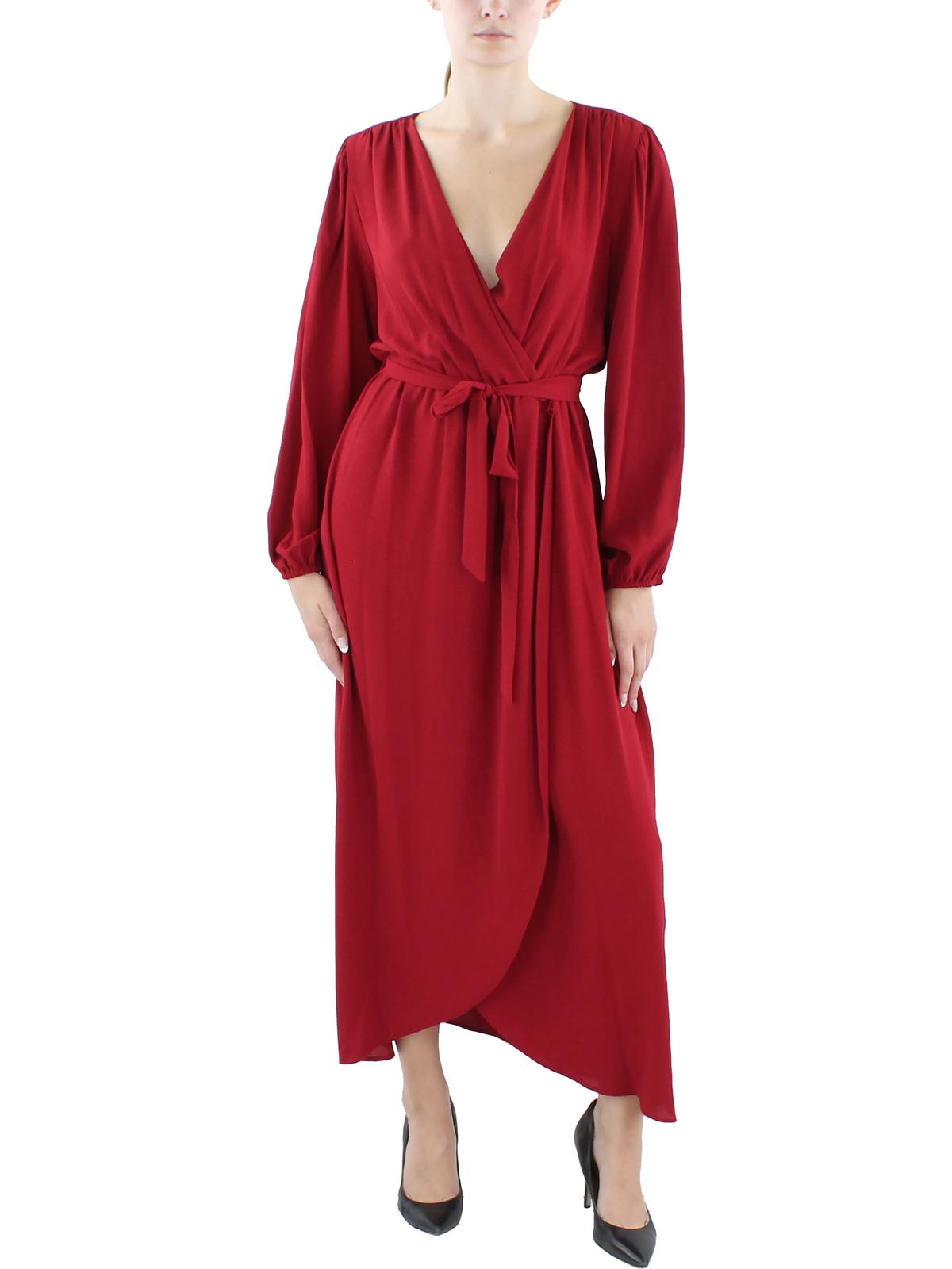 Connected Apparel Womens Faux Wrap Midi Wrap Dress In Red