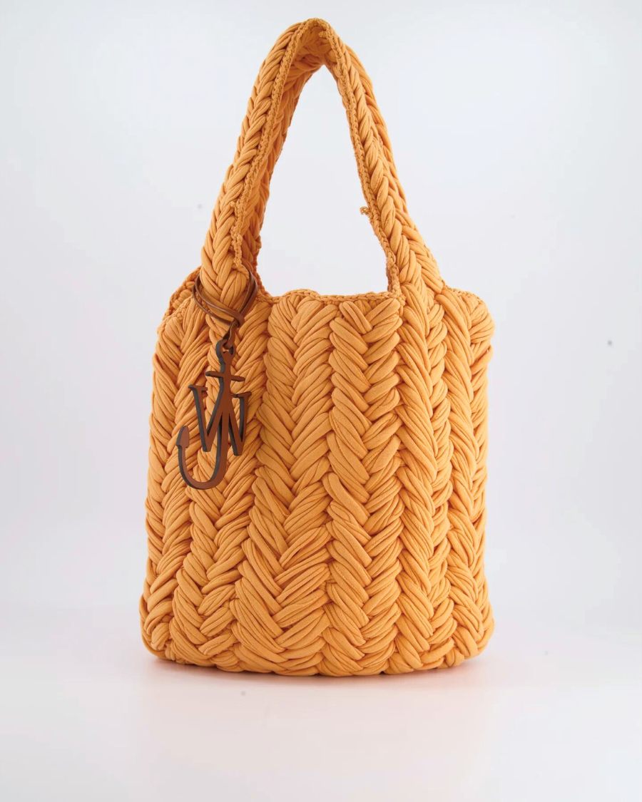 Jw Anderson Pastel Weaved Shoulder Bag With Leather Logo Detailing In Orange