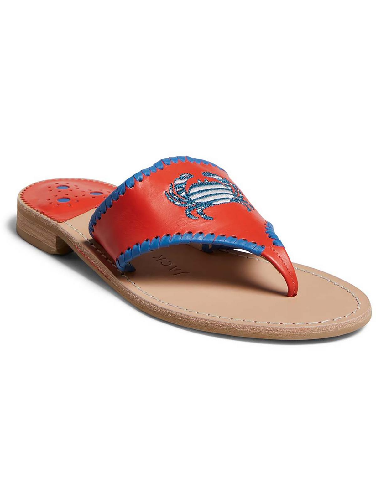 Shop Jack Rogers Striped Crab Womens Leather Embroidered Thong Sandals In Multi