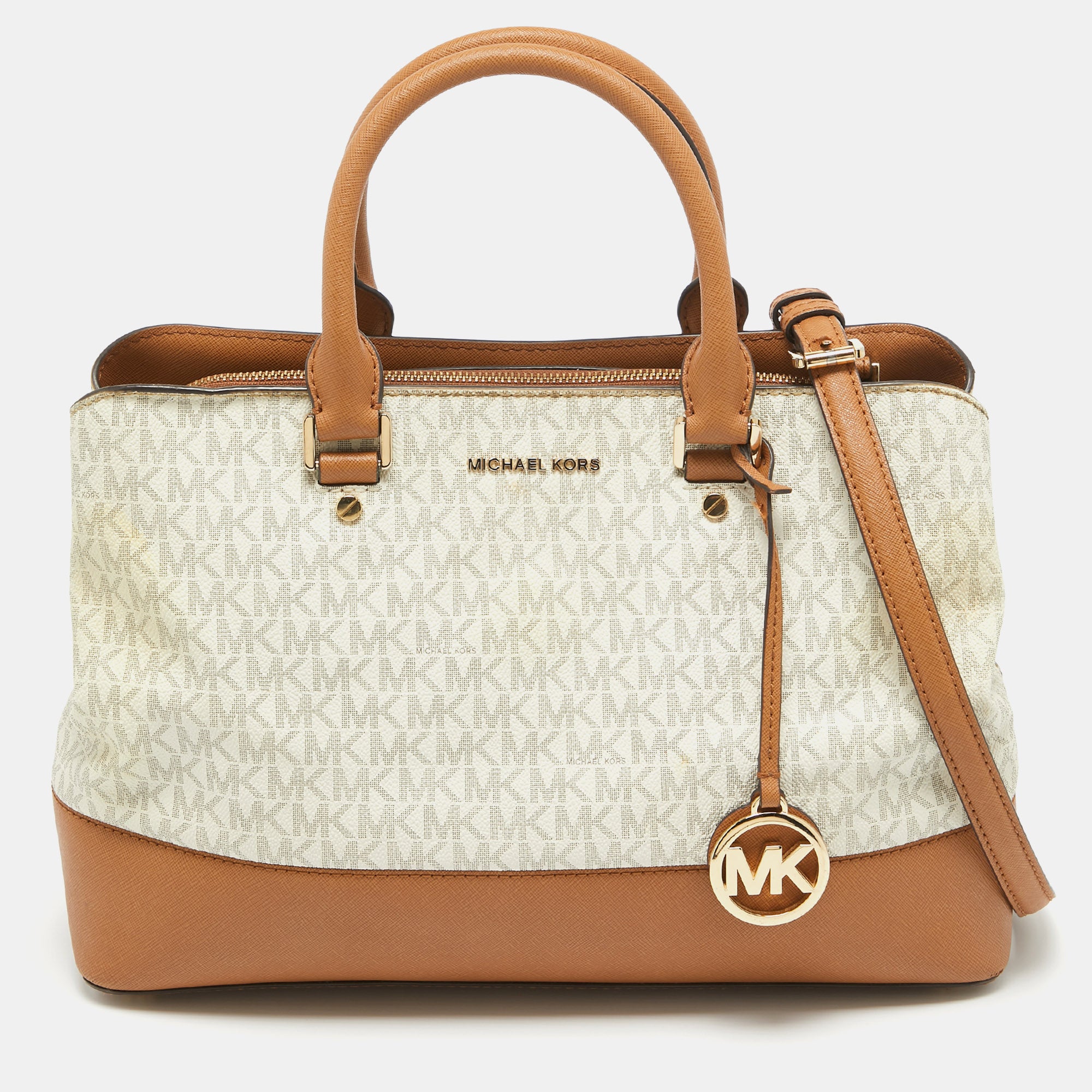 Michael Kors Signature Coated Canvas And Leather Savannah Satchel In Brown