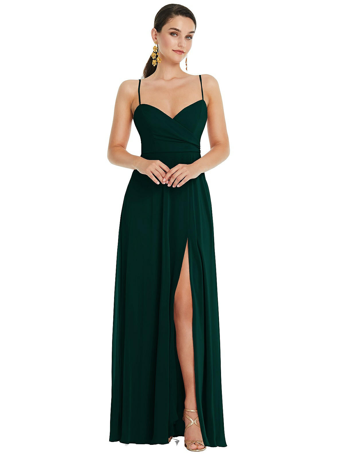 Shop Lovely Adjustable Strap Wrap Bodice Maxi Dress With Front Slit In Green