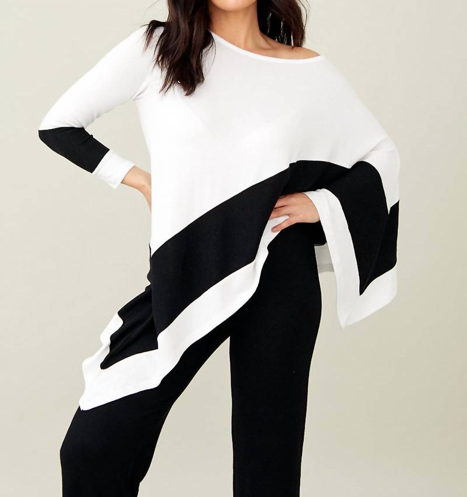 Shop French Kyss Soft Stretch Asymmetrical Top In Bleach/black In White