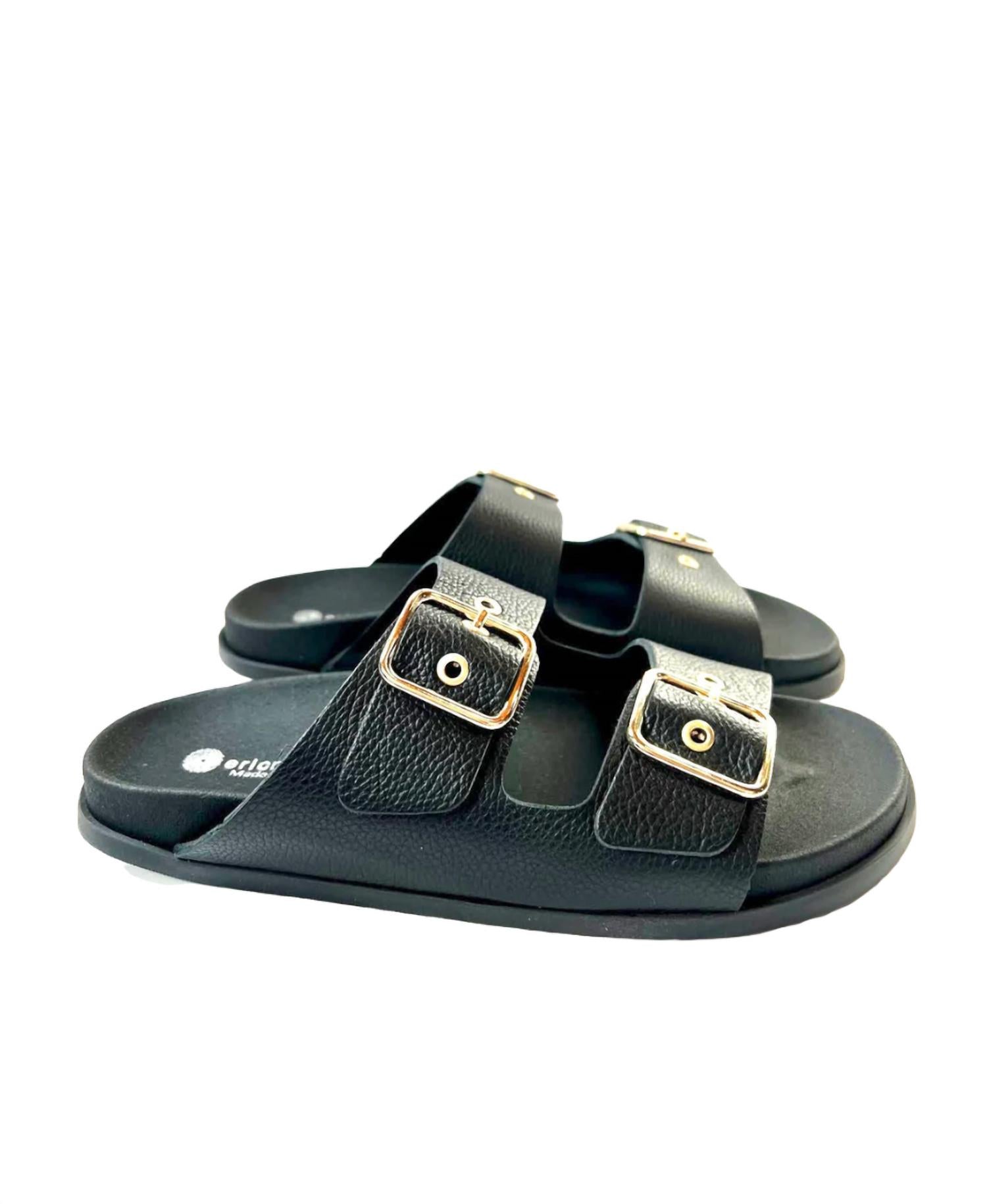 Shop Eric Michael Adrienne 2 Strap Comfort Sandal In Black Leather In Green