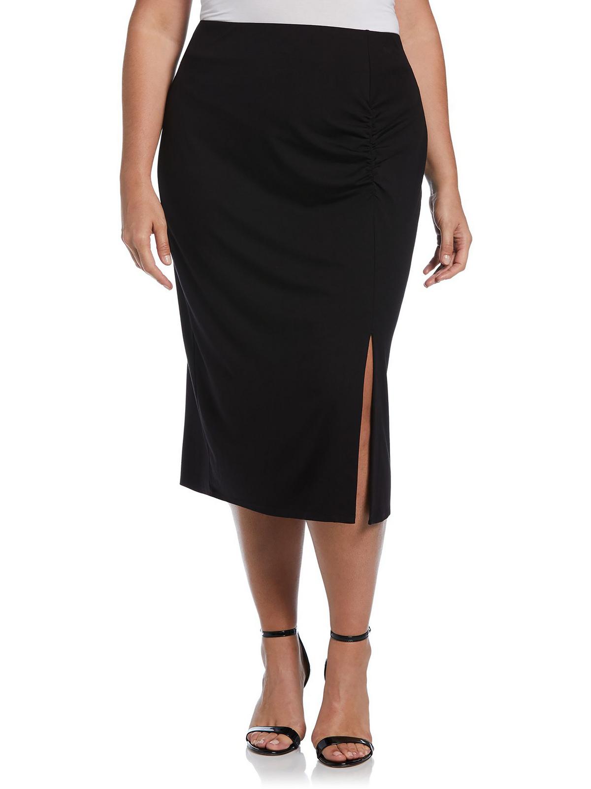 Shop Ella Plus Womens Knit Ruched Midi Skirt In Black