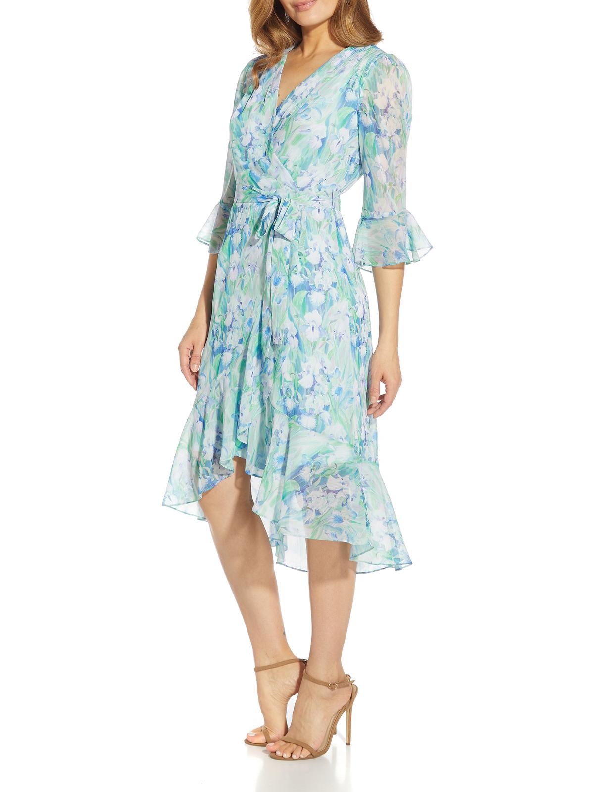 Adrianna Papell Womens Chiffon Floral Print Cocktail And Party Dress In Green