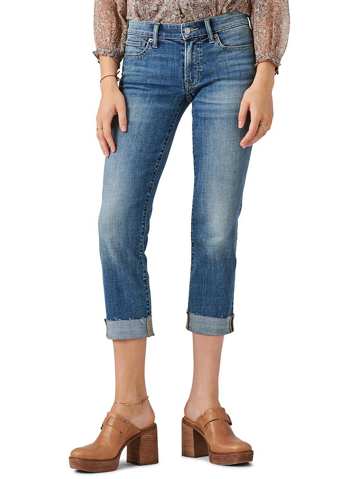 Lucky Brand Sweet Womens Mid-rise Raw Hem Cropped Jeans In Blue
