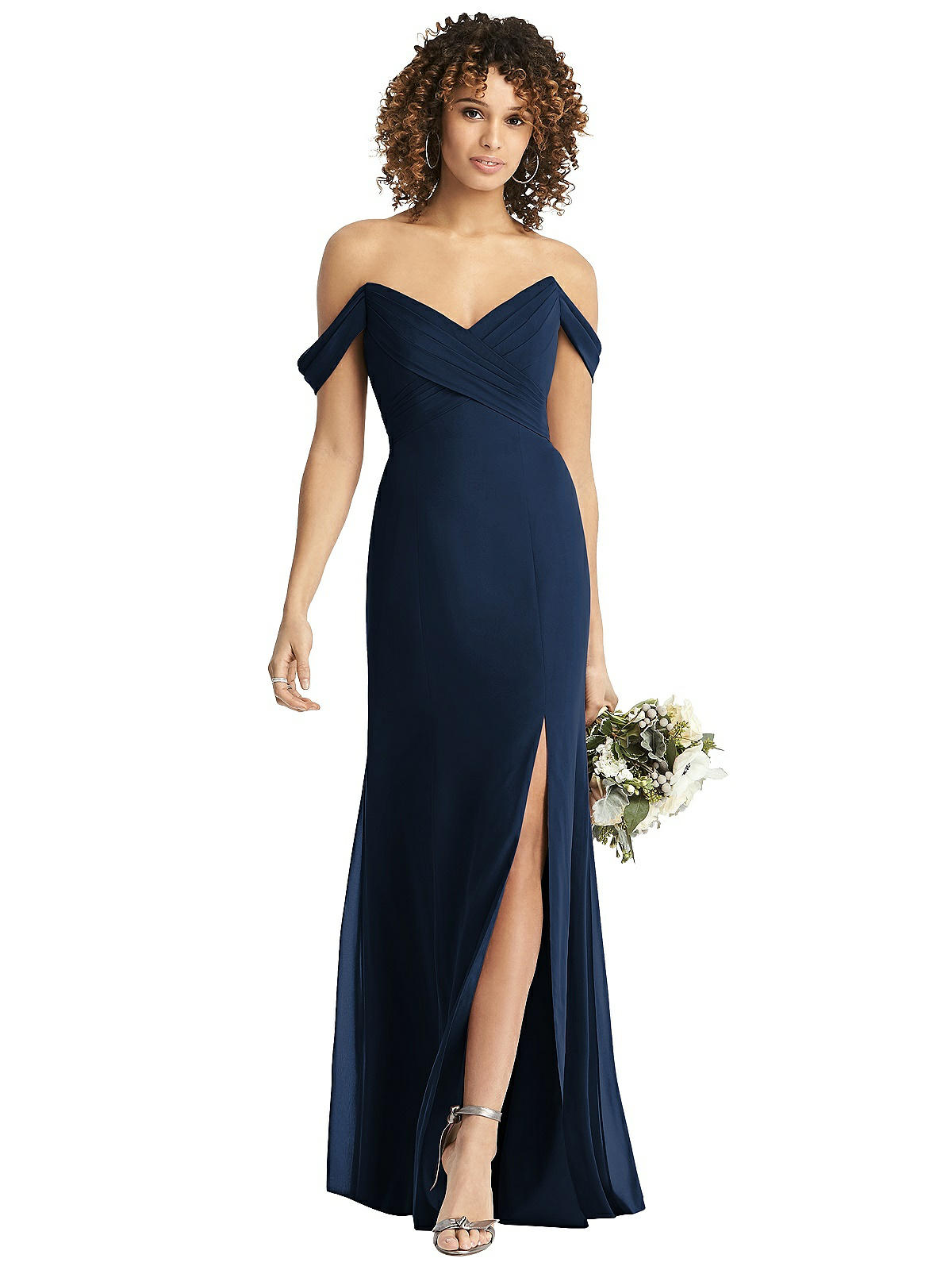 Shop Social Off-the-shoulder Criss Cross Bodice Trumpet Gown In Blue