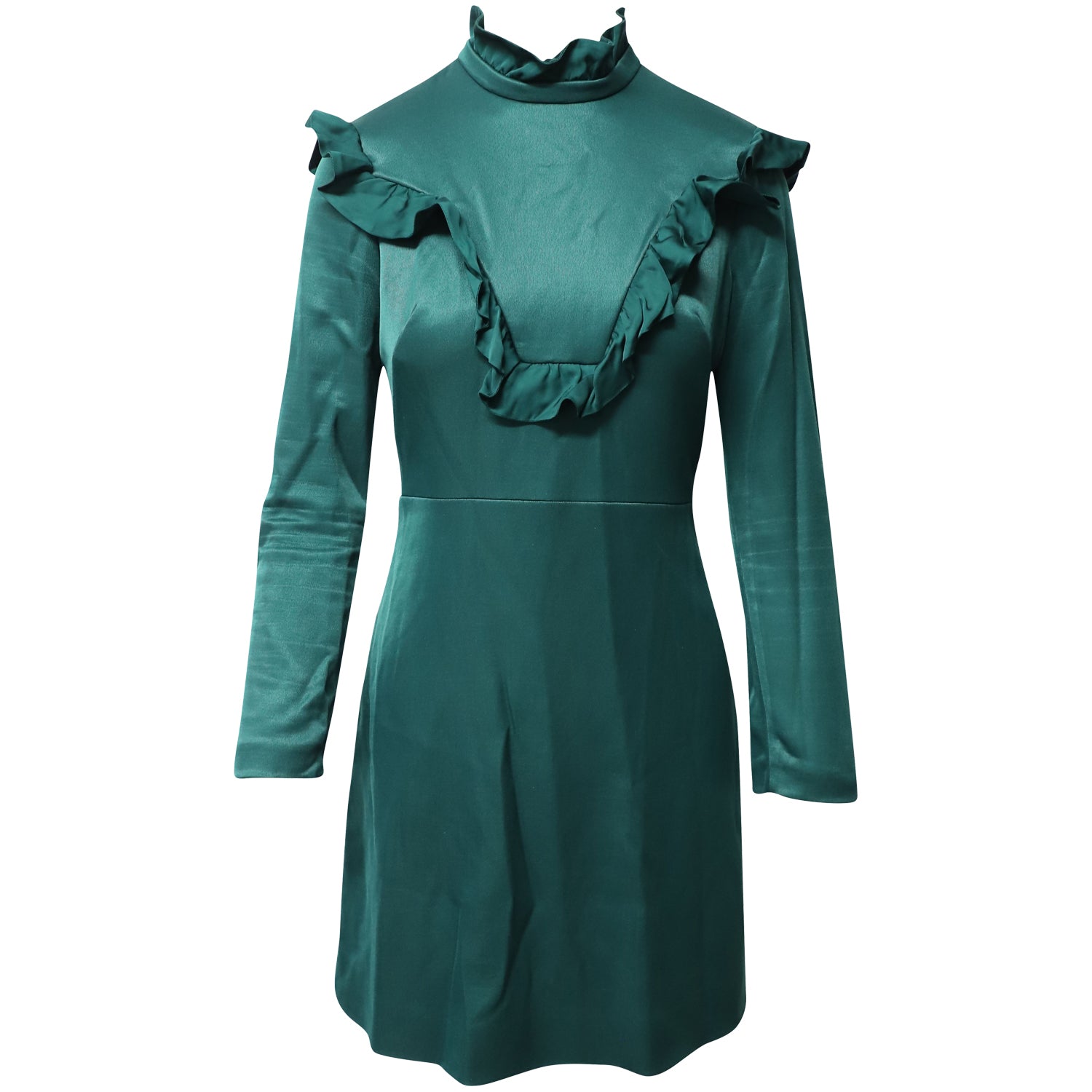 image of Sandro Paris Ruffled Dress in Teal Polyester