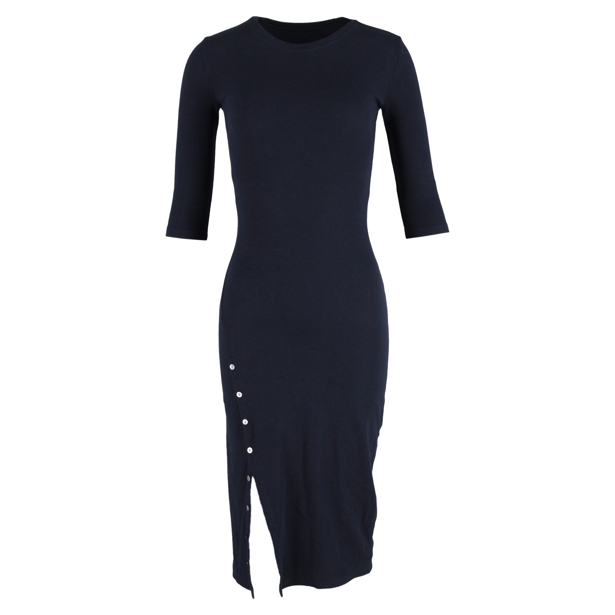 image of Theory Button Slit Stretch Knit Dress in Navy Cotton