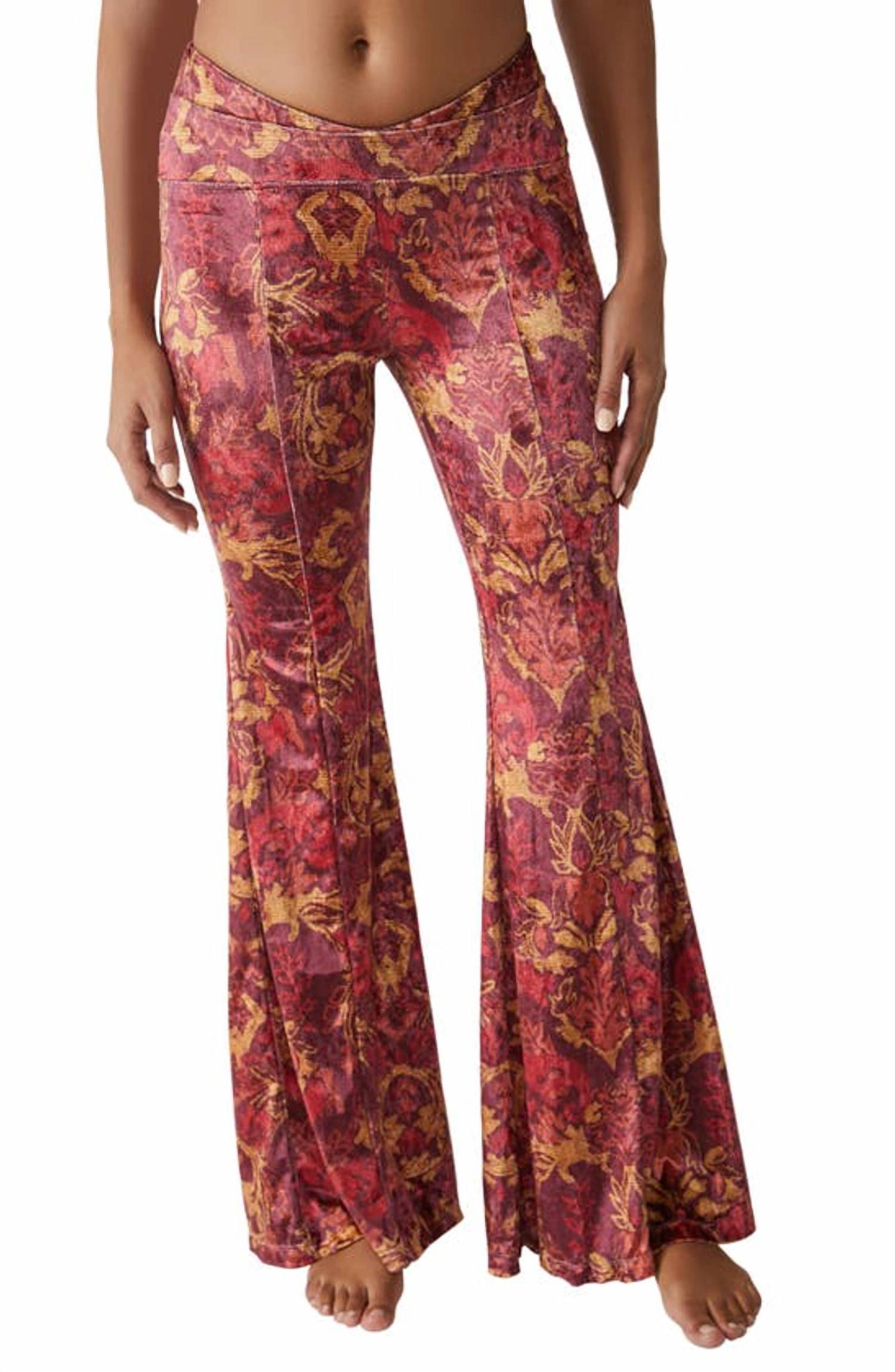 Shop Free People Hold Me Closer Bell Bottom Pants In Flame Combo In Pink
