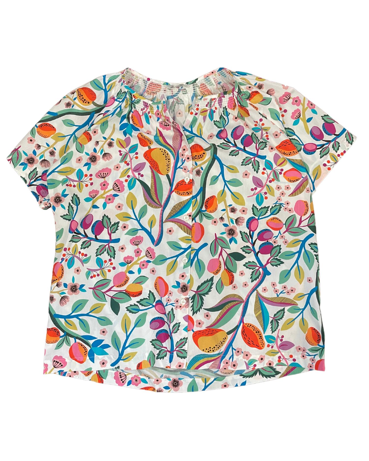 Shop Tucker Short Sleeve Classic Blouse In Tropical White In Multi