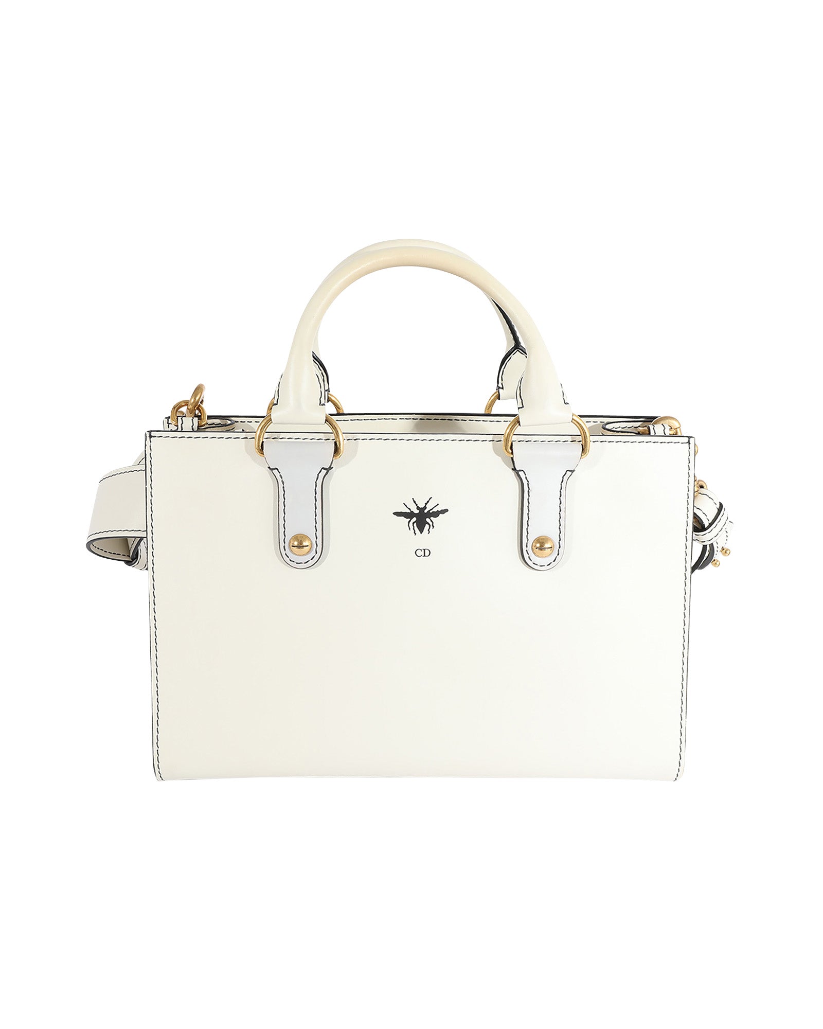 image of Christian Dior White Smooth Leather D-Bee Tote