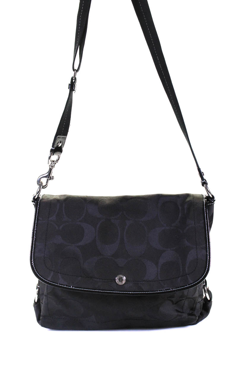 Coach Womens Silver Tone Flap Crossbody Messenger Shoulder Handbag Black